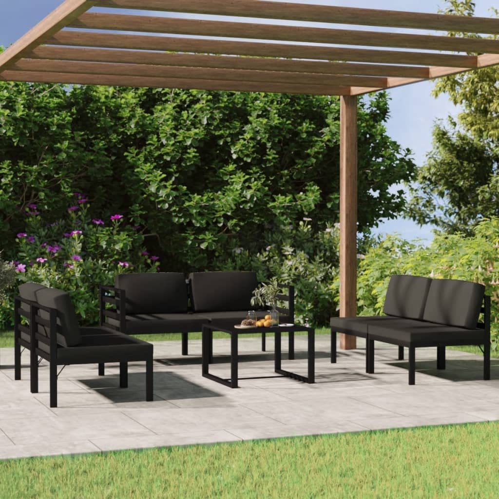 vidaXL 7-Piece Patio Lounge Set with Cushions - Aluminum Outdoor Furniture for Garden, Lawn, Yard, Terrace & Balcony - Durable Anthracite Seating Sofa for Relaxing & Entertaining