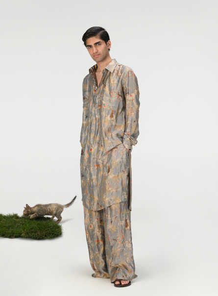Bullet Kurta Silk Brocade Monsoon Cloud - Elegant Indian Traditional Wear for Men | Perfect for Festivals, Weddings & Special Occasions