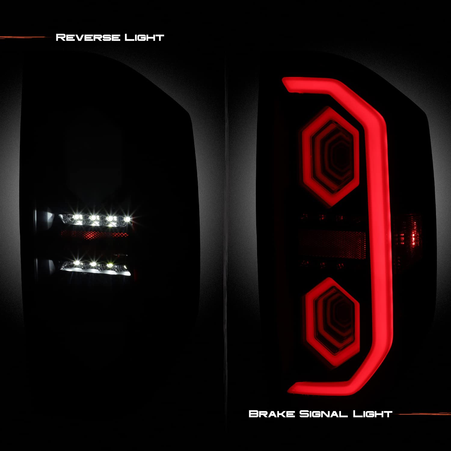 AKKON Full LED Tube Signal Reverse Switchback Mirror 3D Brake Black Tail Lights Pair - Compatible with 2014-2021 Toyota Tundra | Upgrade Your Truck's Style & Safety for Night Driving & Off-Road Adventures