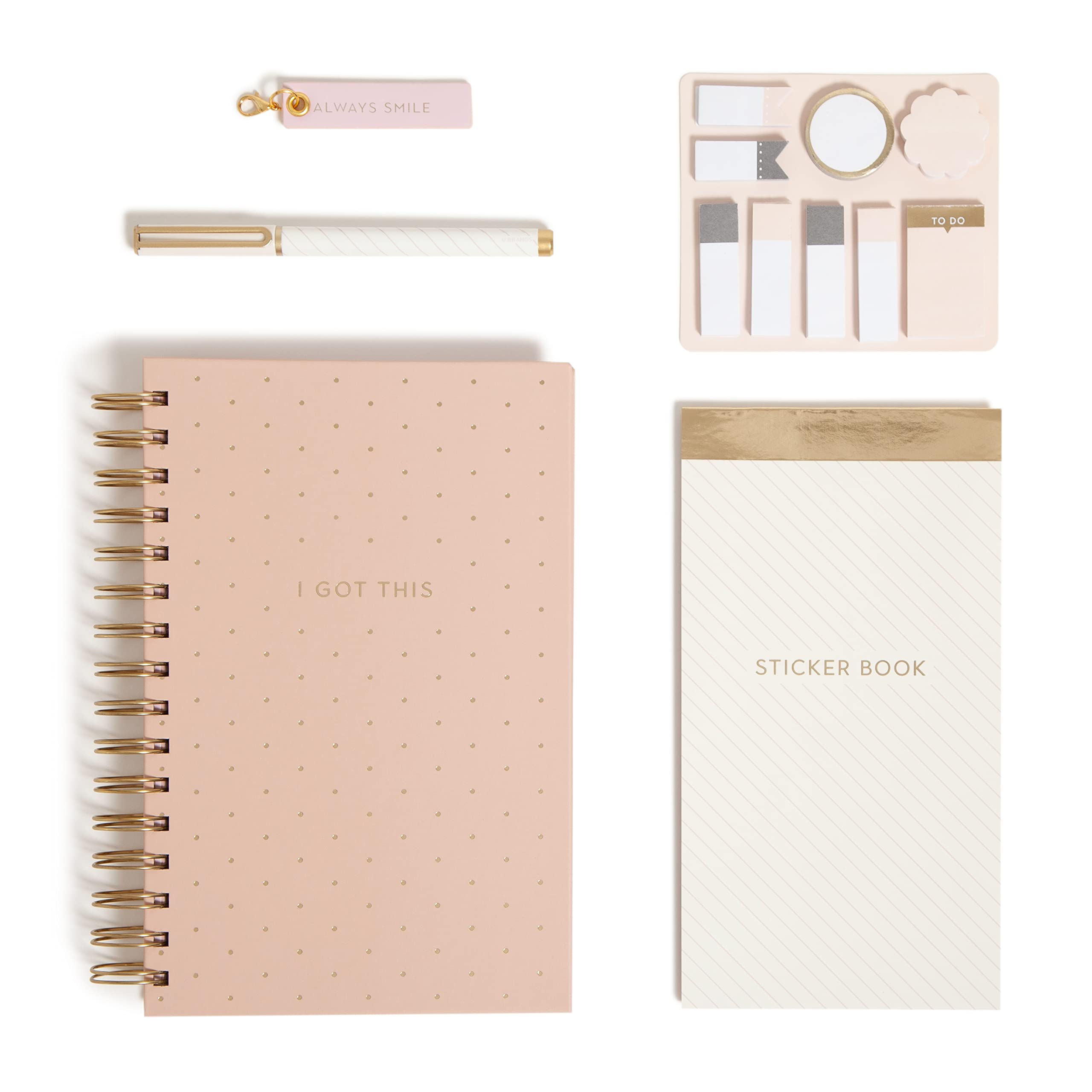 U Brands Blush 'I Got This' Planner Kit - Includes Planner, Pen, Sticker Book, Sticky Notepads & Charm | Perfect for Organizing, Goal Setting & Productivity | Great Gift for Students & Professionals