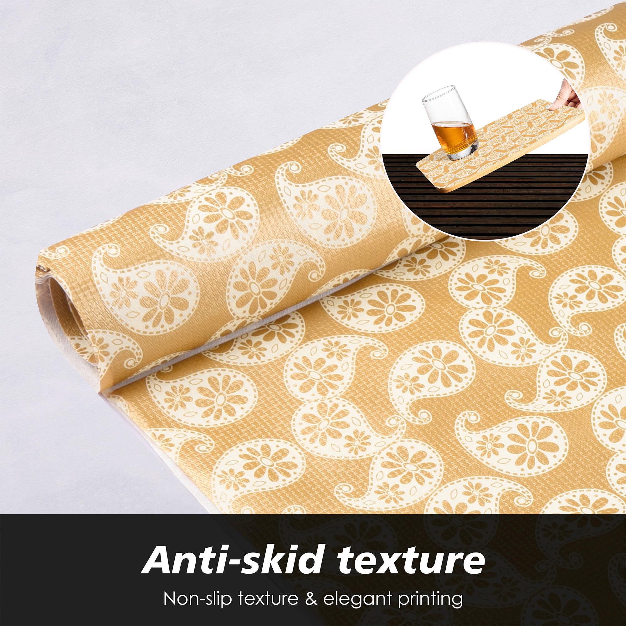 Kuber Industries Non-Slip Shelf Liner | Durable Kitchen Cabinet & Drawer Protector | Dot Pattern Shelf Mat | 10 Meter Roll | Golden | Ideal for Pantry, Bathroom & Wardrobe Organization
