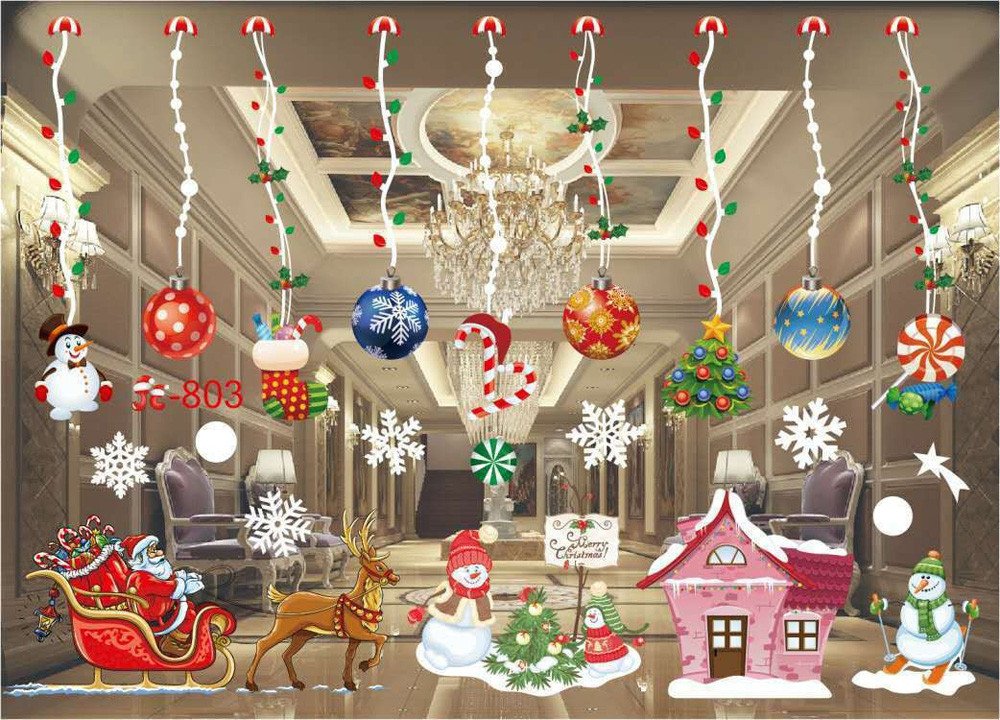 Festive Christmas Wall Stickers - Santa Claus, Snowman & Elk Decor for Living Room, Windows - Holiday Home Decoration for Xmas Party & Family Gatherings