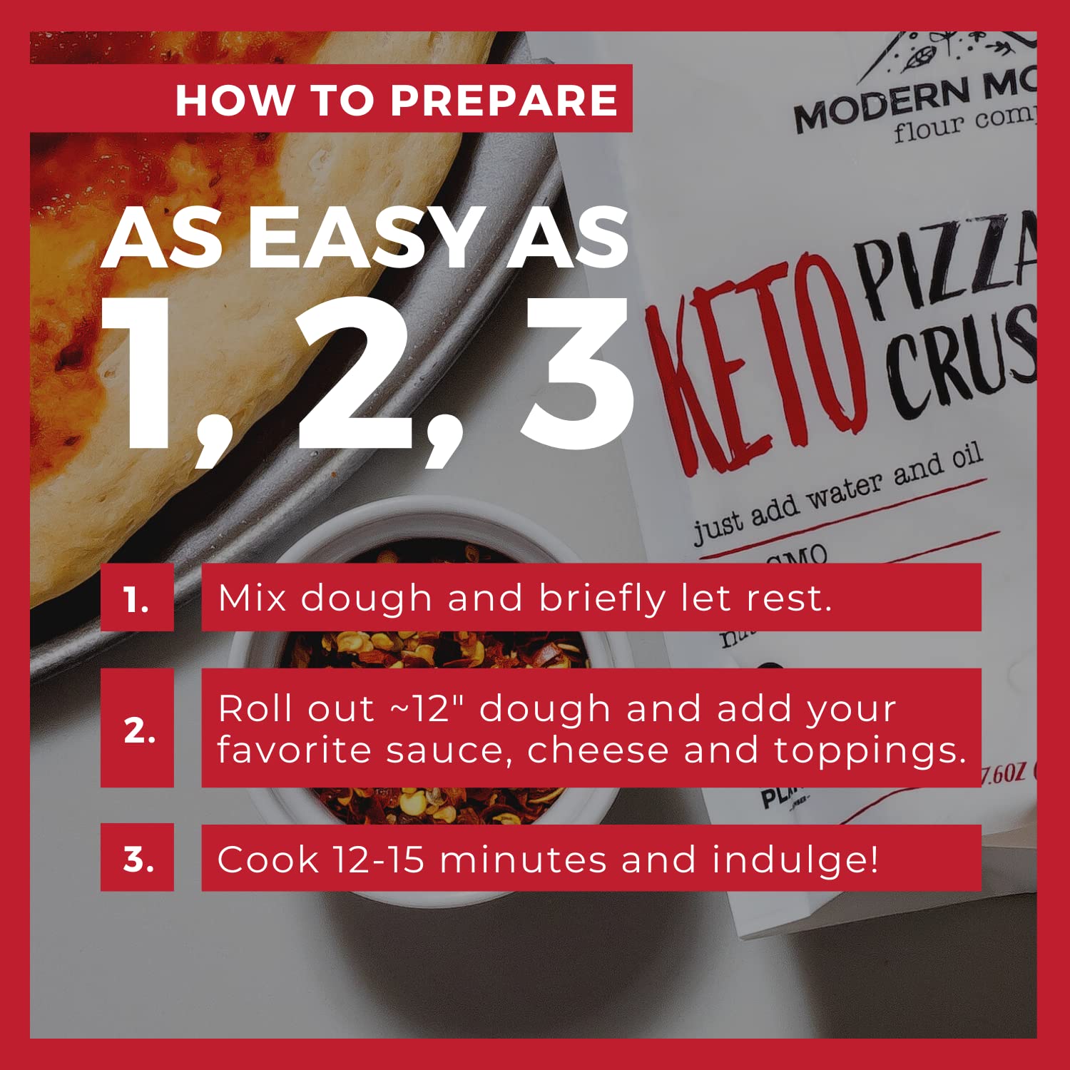 Keto Pizza Crust Mix - Low Carb, Zero Sugar, Non-GMO - Only 2g Net Carbs - Easy to Make with Just Water & Oil - Perfect for Keto Diet, Family Dinners, and Quick Meals (7.6oz, 1-Pack)