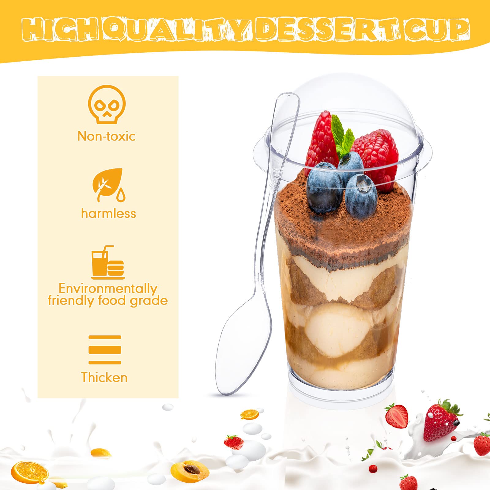 Nuogo 100-Pack Clear Plastic Mini Dessert Cups with Lids & Spoons - Disposable Square Parfait Containers & Round Cake Cups for Party Appetizers, Pudding, Ice Cream, Yogurt | Perfect for Catering, Wedding, Baby Shower & Holiday Dessert Displays