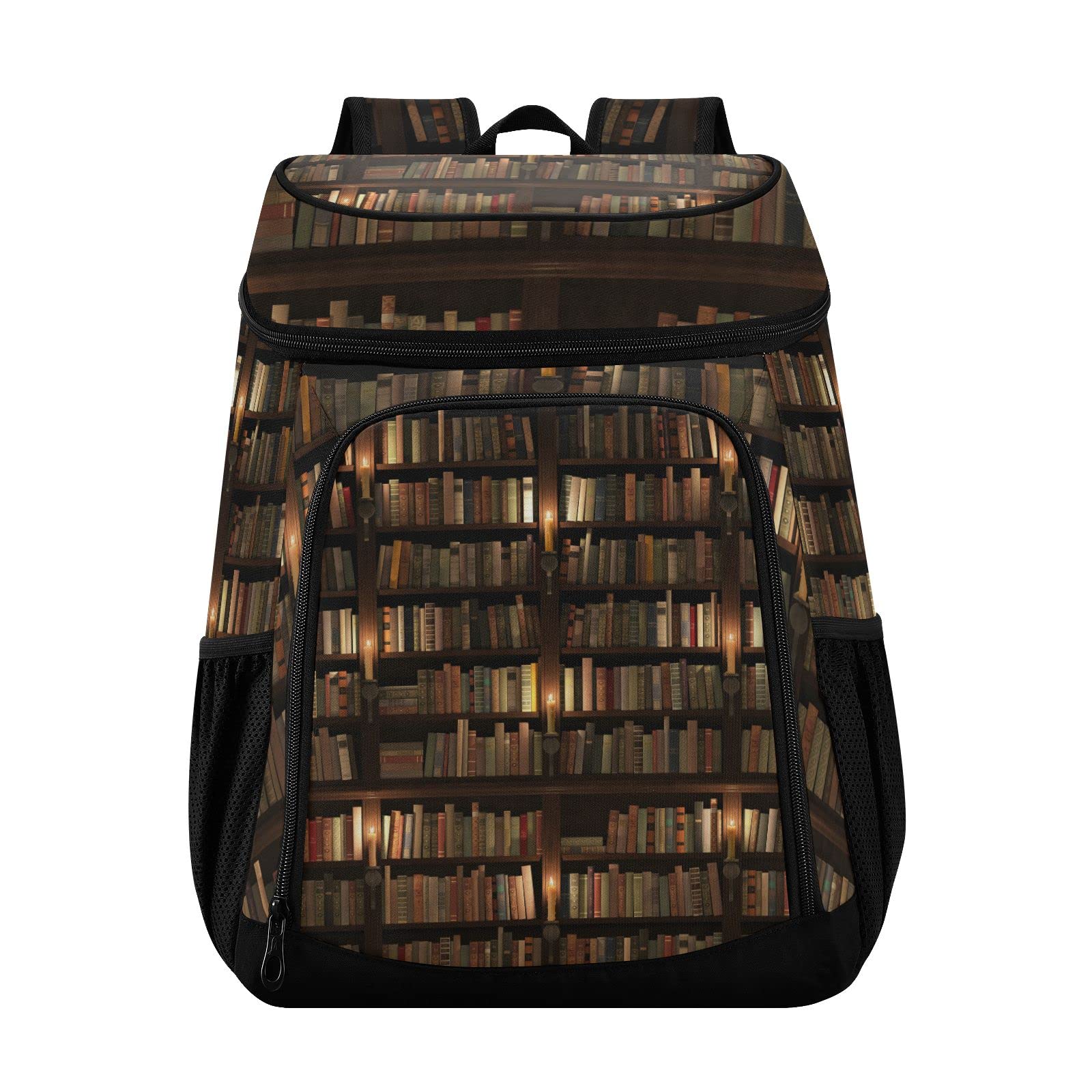 Vintage Mystic Library Insulated Leak-Proof Cooler Backpack - Retro Style Lunch Bag for Camping, Picnic & Hiking - Reusable Shoulder Cooler Bag for Women & Men - Perfect for Outdoor Adventures and Travel