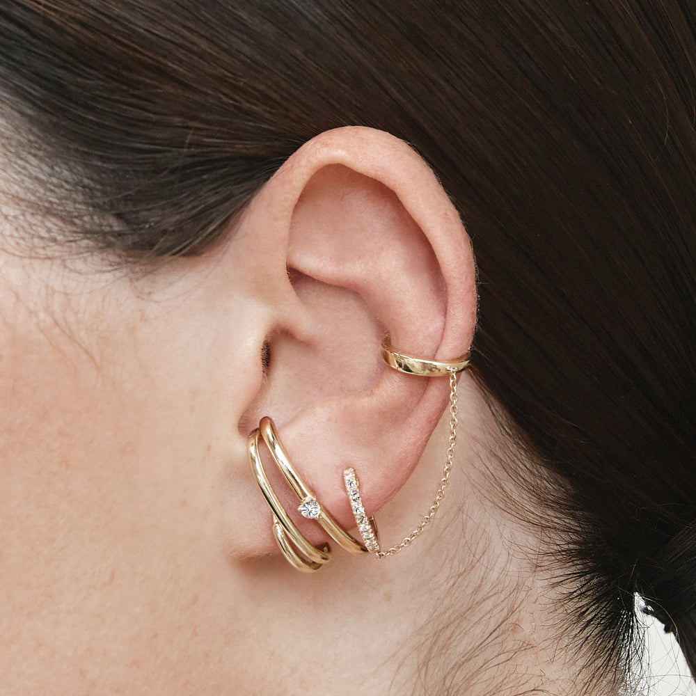 10K Gold Double Lobe Huggie Hoop Earrings for Women - Minimalist Everyday Jewelry for Work & Date Night
