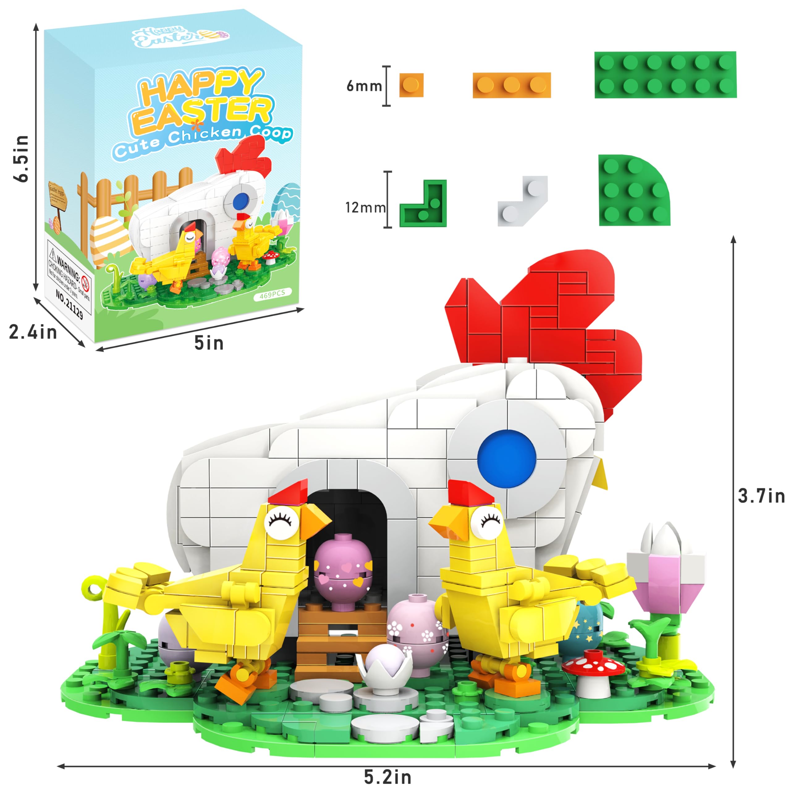 Easter Chicks Farm Henhouse Building Kit - 469PCS Creative STEM Toys for Boys & Girls Age 6+, Easter Basket Stuffers & Egg Fillers, Educational Building Bricks with Flowers & Eggs - Perfect for Easter Gifts, Kids Playtime & Farm Animal Learning Activities