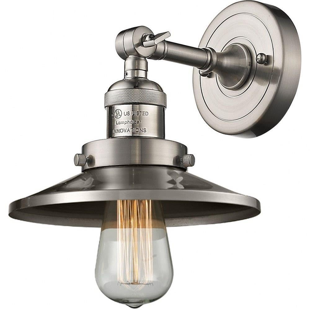 8 Inch Wide x 8 Inch High Single Light Railroad Wall Sconce - Vintage Industrial Lighting for Bedroom, Hallway & Entryway