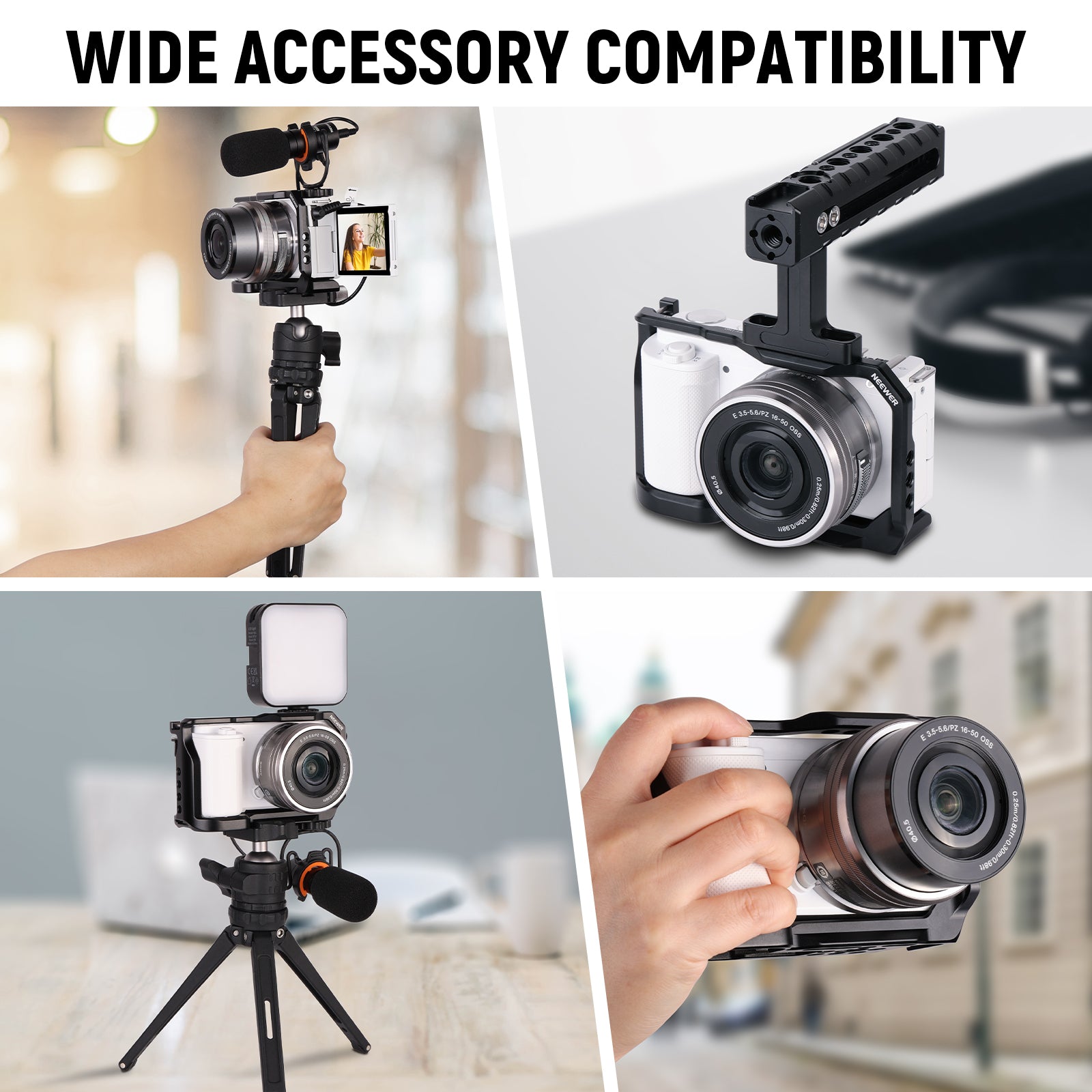 NEEWER CA003 Camera Cage for Sony ZV-E10 - Durable Aluminum Alloy DSLR Rig with Cold Shoe Mount & 1/4