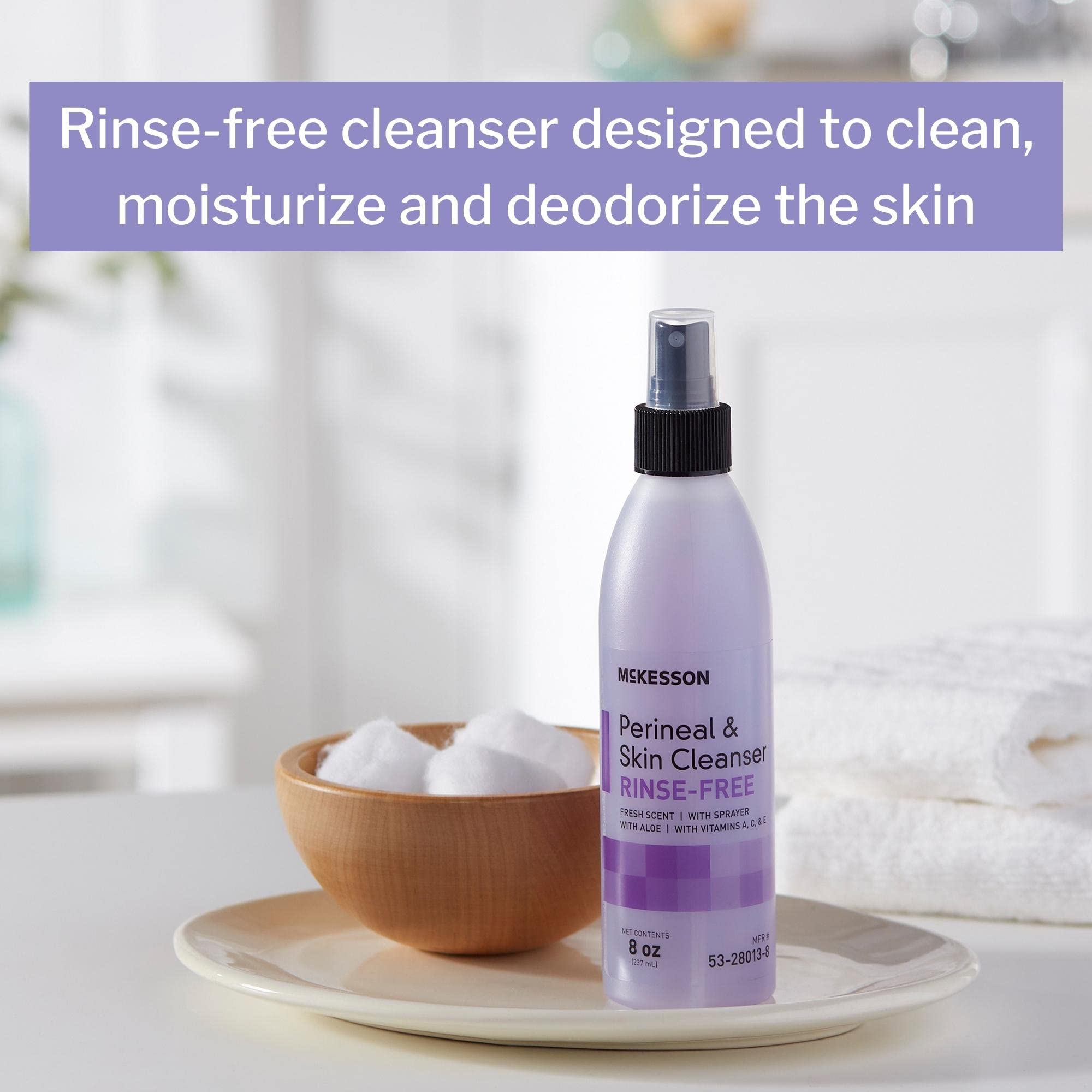 McKesson Rinse-Free Perineal Skin Cleanser, 8 oz (48 Count) - Fresh Scent for Gentle Hygiene Care | Ideal for Bedridden Patients, Postpartum Care & Elderly Skin Cleansing