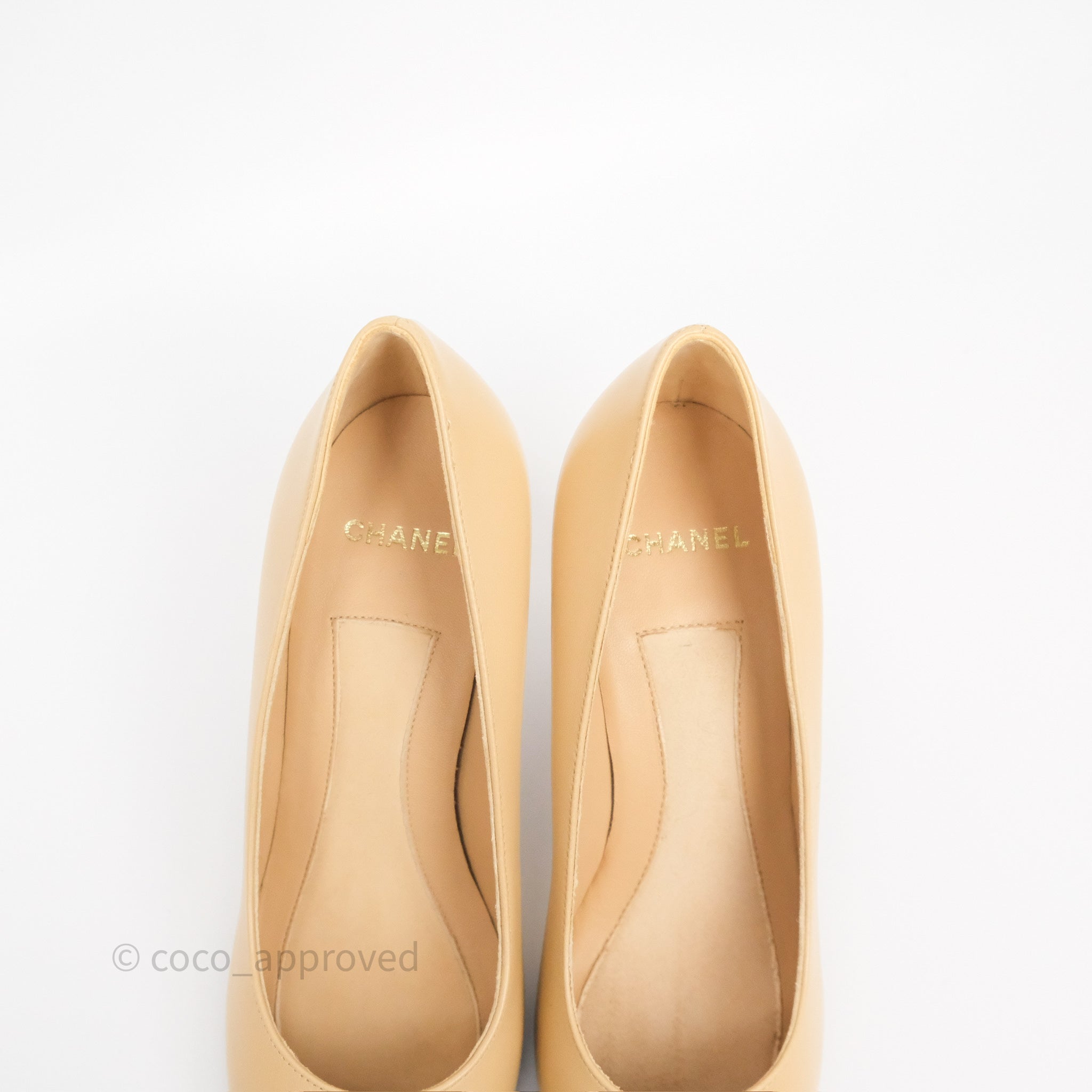 Chanel Beige Pointed Toe Black Pumps with Pearl Accent - Size 36.5C (US 6.5) - Luxury High Heels for Women, Perfect for Weddings, Parties & Formal Events