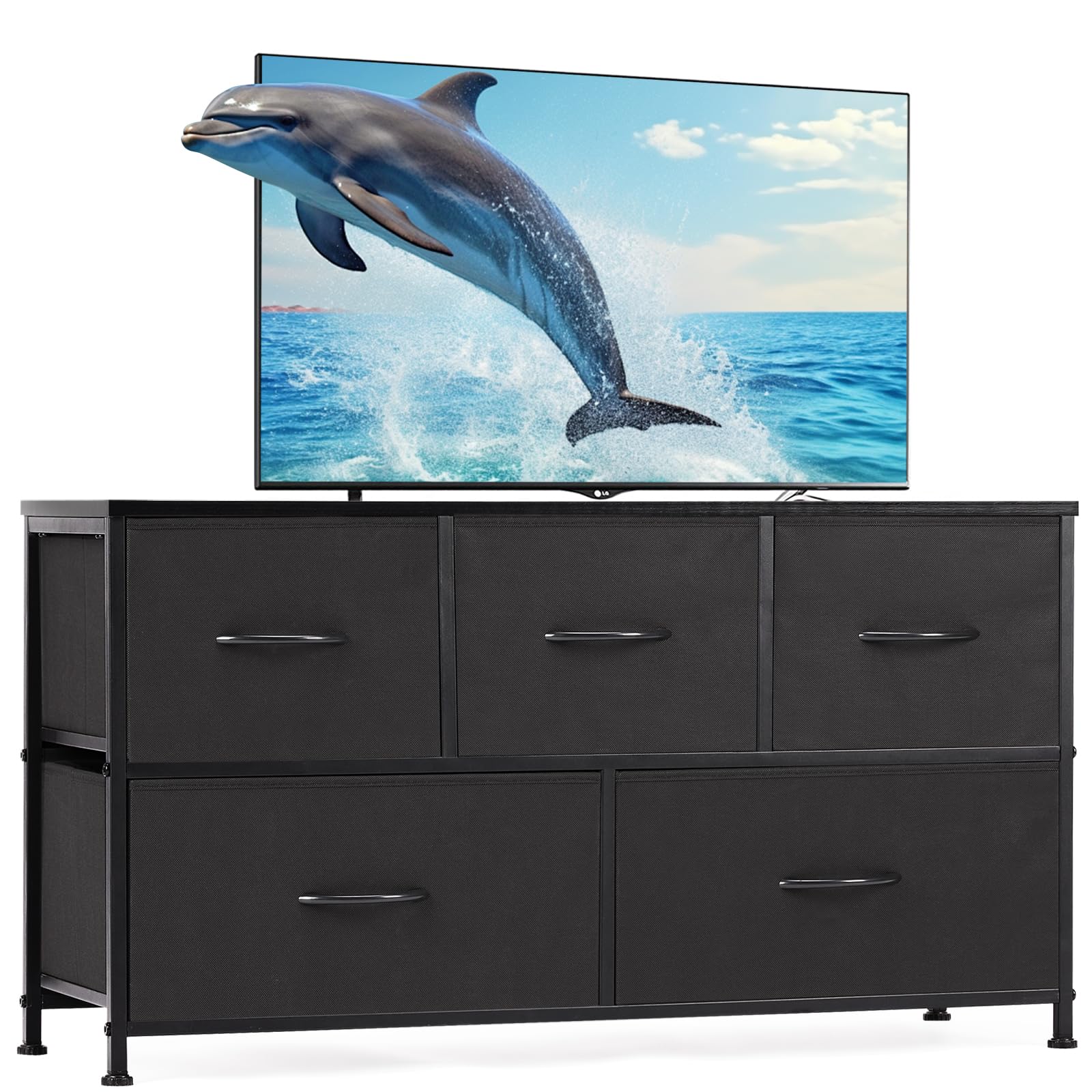 Sweetcrispy 5-Drawer Fabric Dresser Organizer - Wide Chest of Drawers for Bedroom, Living Room & Hallway | Storage Unit with Fabric Bins for Clothes, Toys & Home Organization | Perfect as TV Stand, Closet Organizer or Entryway Storage Solution