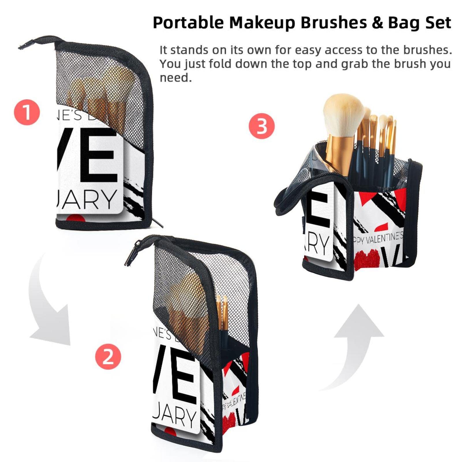 12-Piece Makeup Brush Organizer Bag with Portable Case - Valentine's Day Gift for Makeup Lovers | Perfect for Travel, Home Storage & Professional Makeup Artists