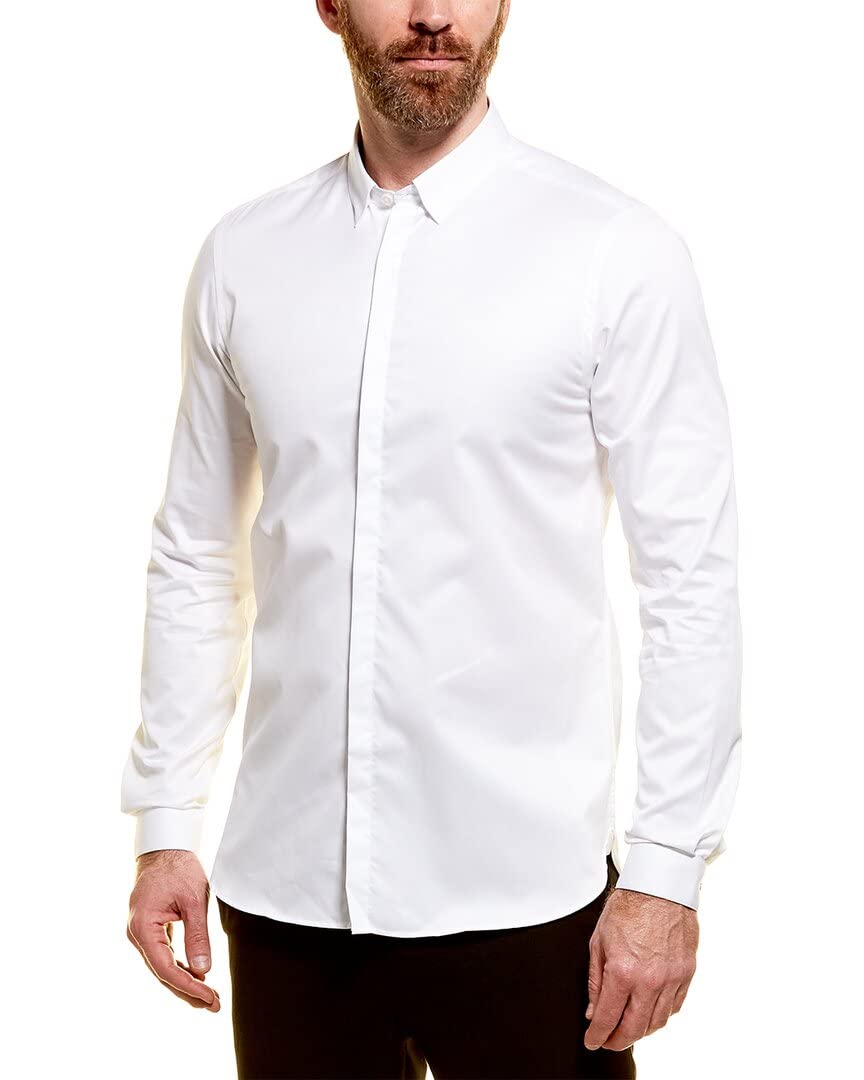 The Kooples Men's Slim Fit Cotton Twill Shirt with Concealed Button Placket | Casual & Business Wear | Perfect for Office, Date Night & Travel