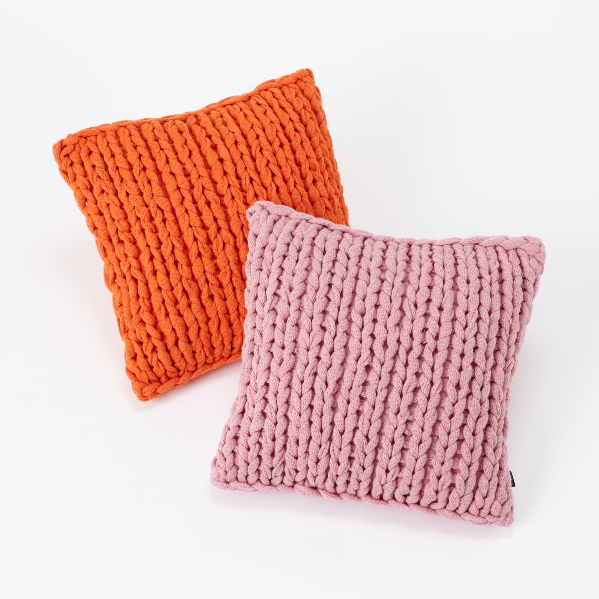 Chunky Knit Cushion Cover 45x45cm Orange - Soft Handmade Boho Pillow Case for Sofa, Bed, Living Room Decor
