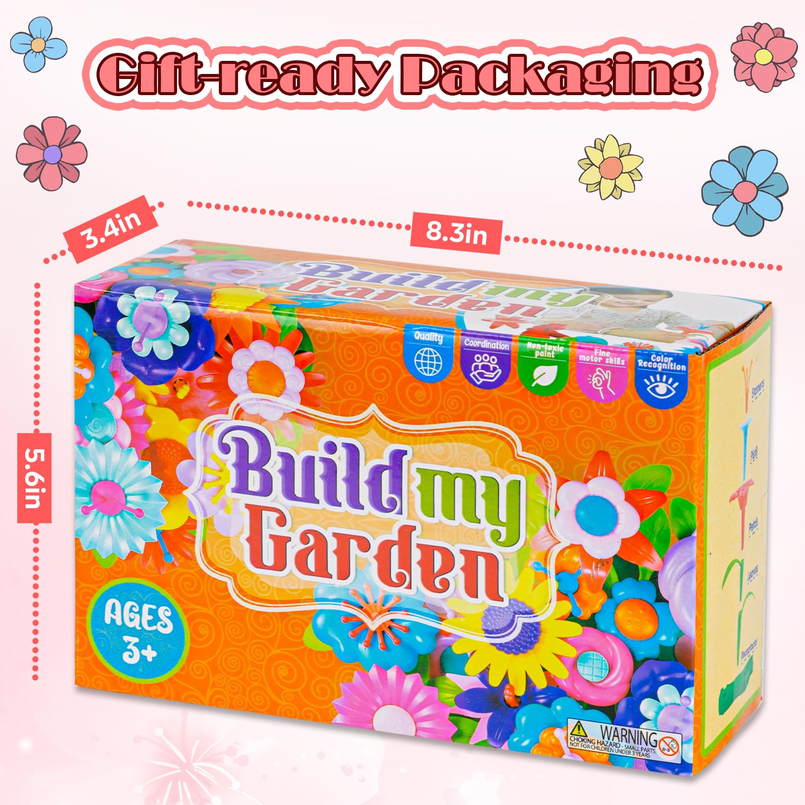 FUNZBO Flower Garden Building Toys Set - STEM Montessori Educational Sorting & Stacking Toy for Toddlers Age 2-6, Perfect Easter & Birthday Gift for Girls | Creative Spring Gardening Play for Preschool Learning