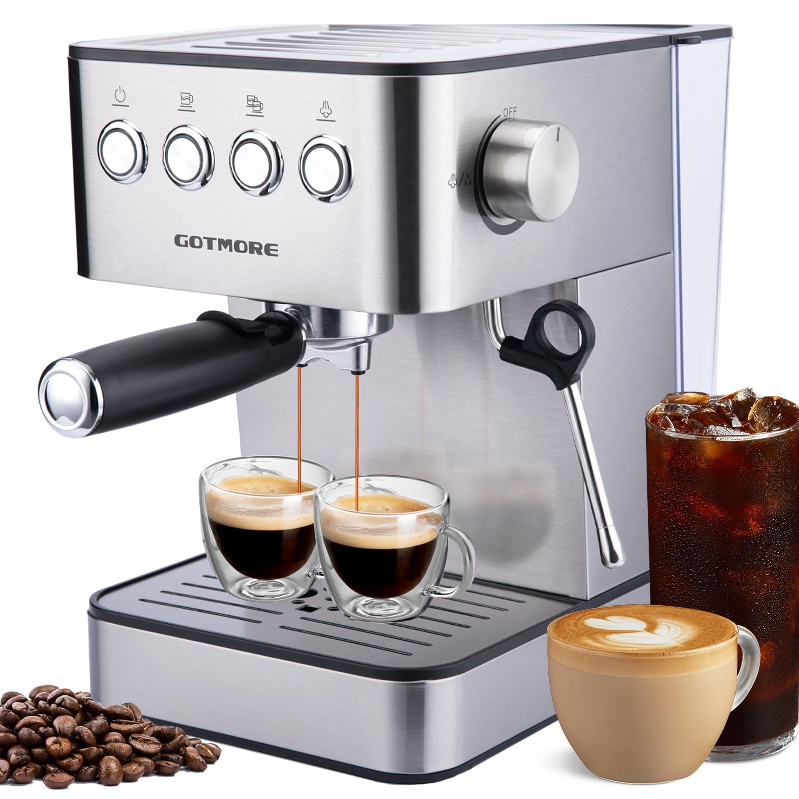 Professional Espresso Coffee Machine with Steam Milk Frother - Stainless Steel Home Espresso Maker for Cappuccino, Latte & Americano (60.8oz Removable Water Tank) | Perfect for Home Baristas & Coffee Lovers