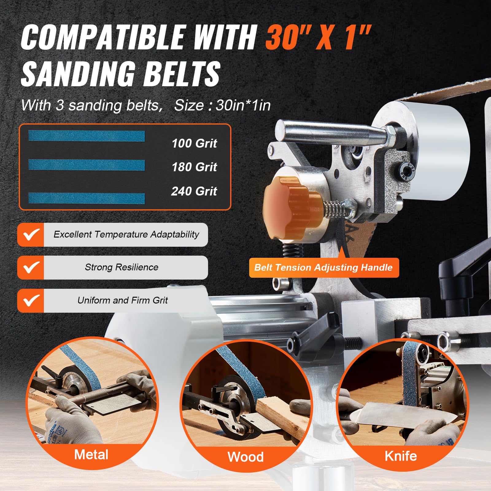 VEVOR 30 x 1-Inch Variable Speed Belt Grinder Sander with VFD, 550W Metal Polishing & Grinding Machine - Includes 2 Grinding Moulds & 3 Sanding Belts for Knife Making, Metalworking, Woodworking & DIY Projects