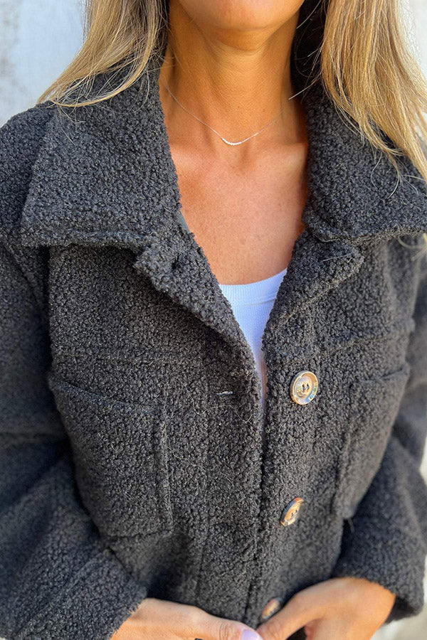 Men's Solid Lapel Single-Breasted Polar Fleece Coat with Pocket - Warm Winter Jacket for Outdoor Activities & Casual Wear