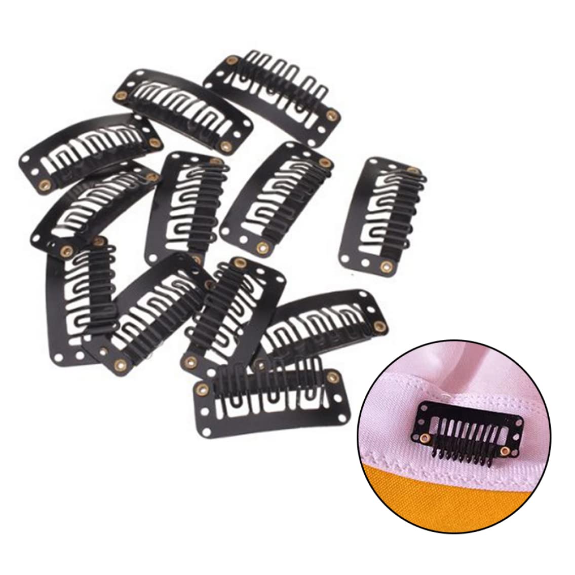 Apofly 12pcs U-Shape Metal Wig Clips with Rubber Grip - Black Snap Comb Hair Extension Clips for Secure Hold | Perfect for Wigs, Weaves, Hairpieces & Cosplay