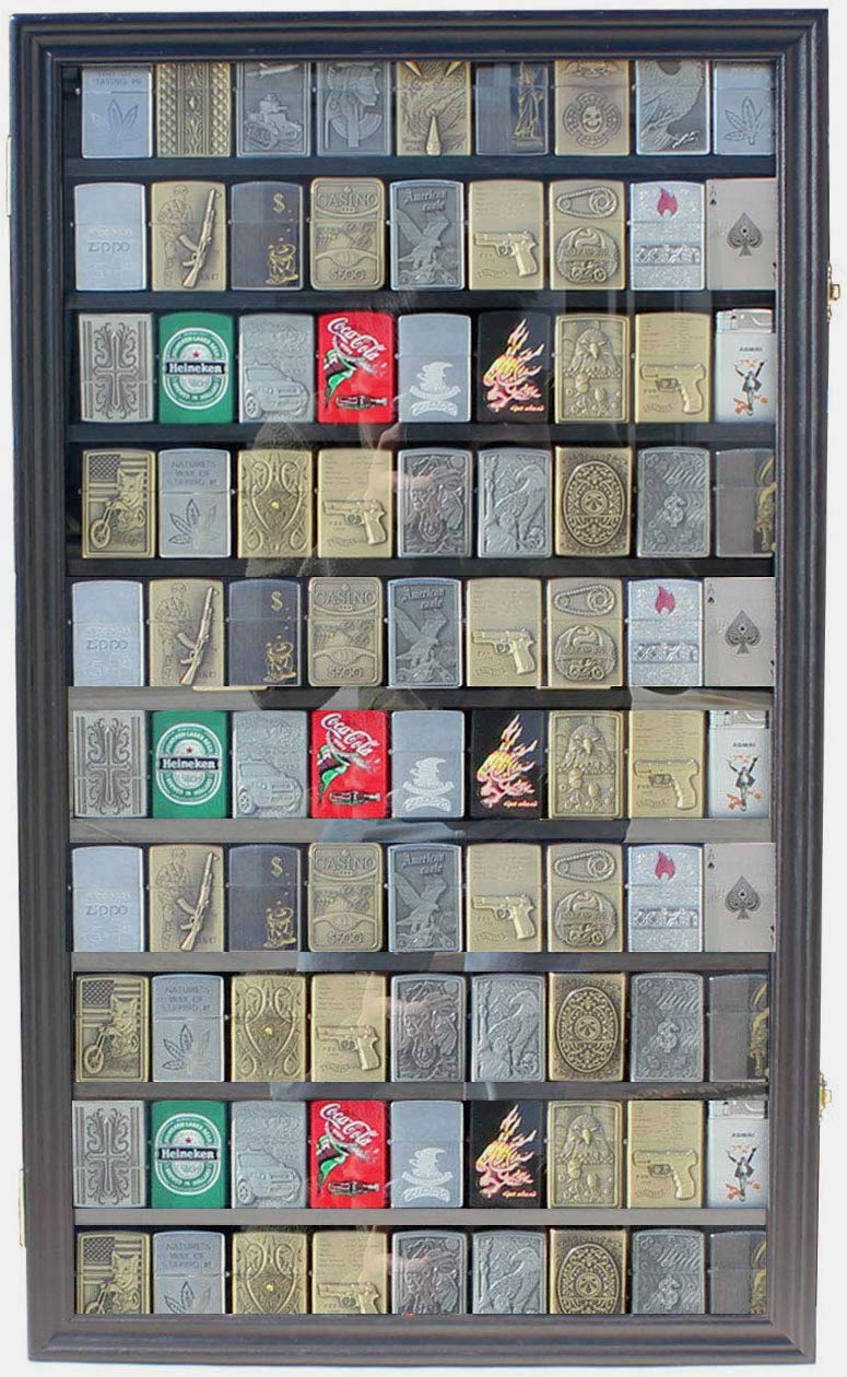 Large Collectible Lighters Display Case Cabinet - Premium Shadow Box for Sports & Military Lighters, Matchbooks - Perfect for Home Bar, Man Cave, or Collector's Showcase