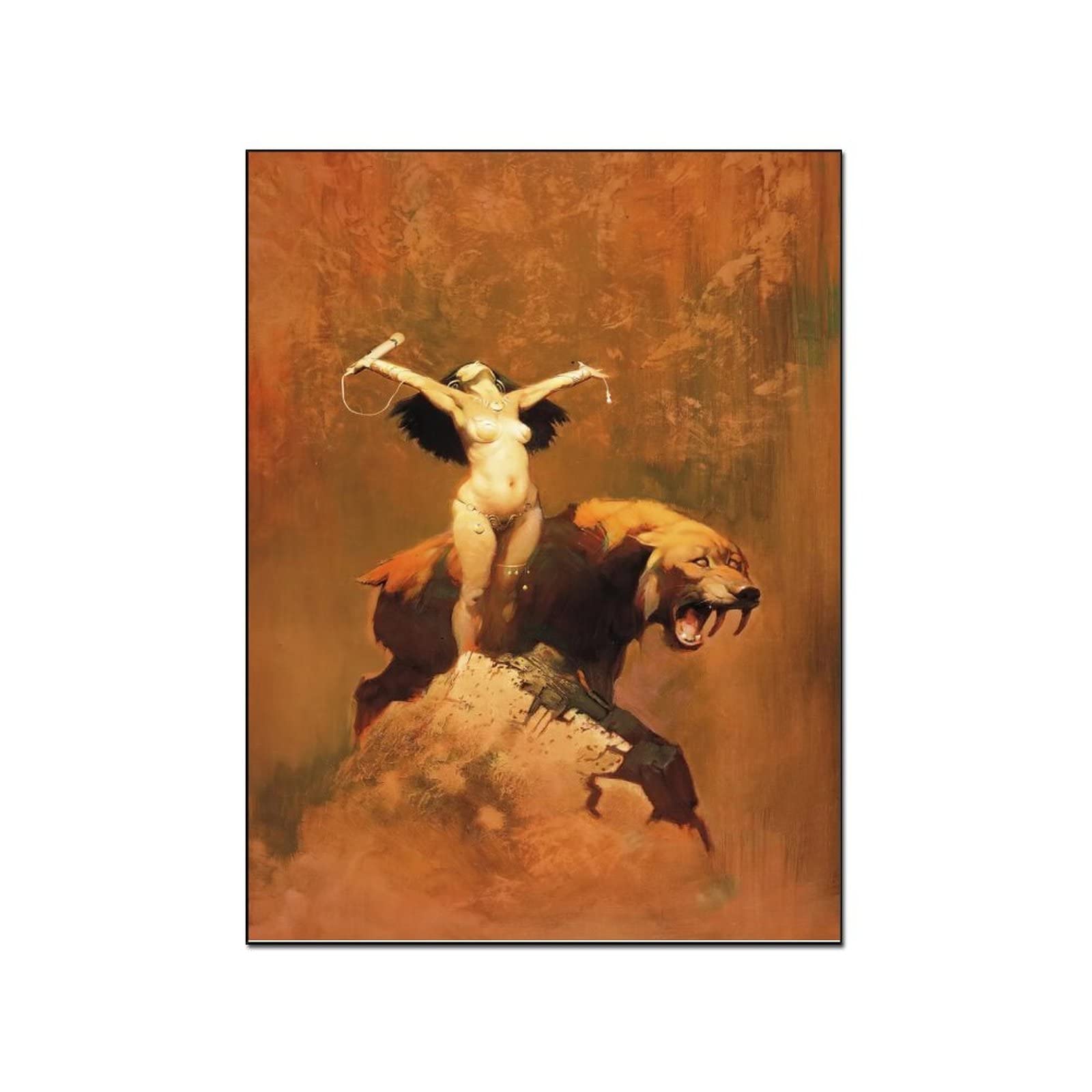 Frank Frazetta Fantasy Art Beauty and The Beast Poster - 24x36 Inch Canvas Wall Art for Bedroom & Living Room Decor - Gothic Aesthetic Painting Gift for Fantasy Lovers (16x20inch/40x51cm) - Perfect for Home Office, Game Room & Dorm Wall Decor