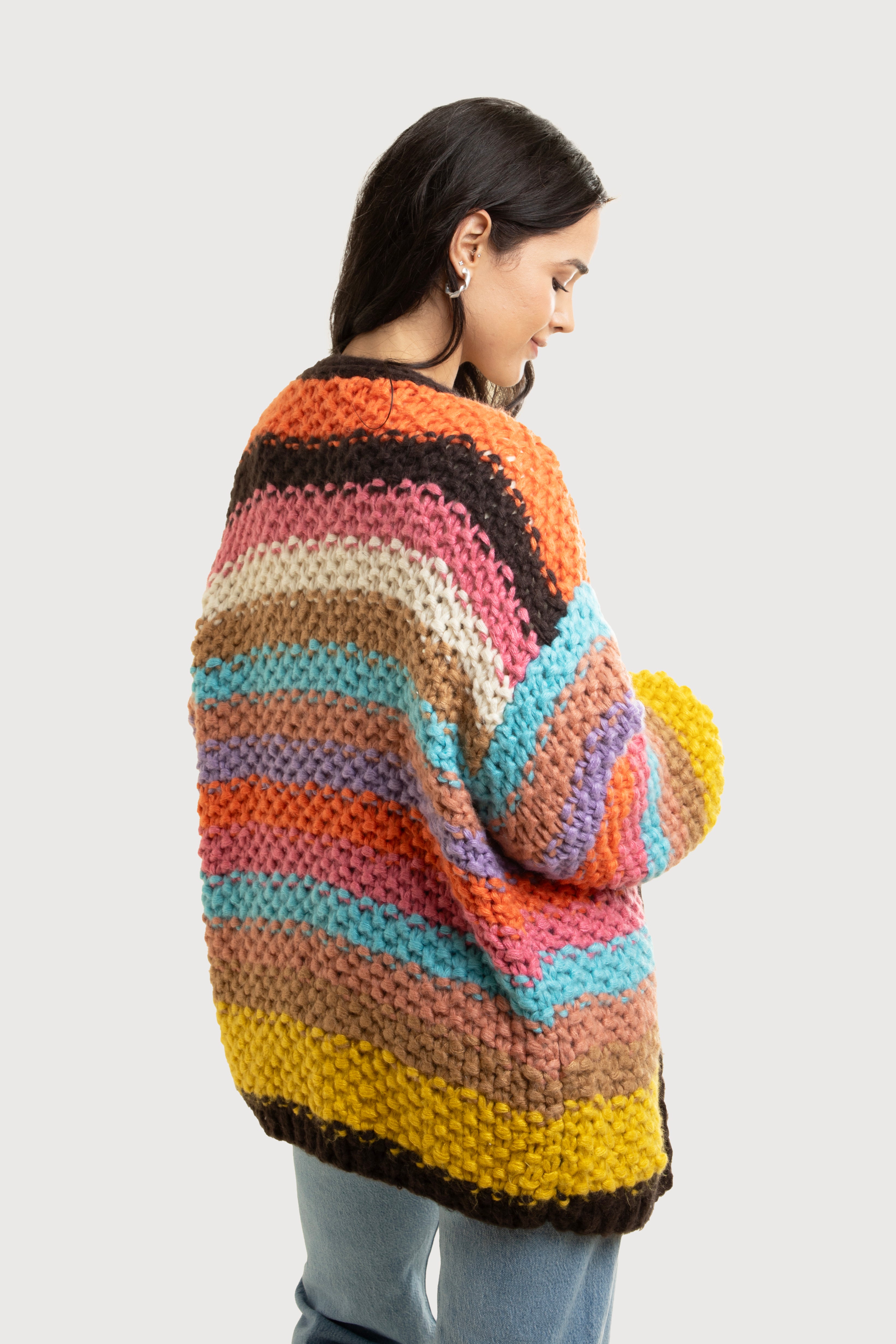 Rainbow Knitted Cardigan for Women - Soft Cozy Oversized Sweater - Perfect for Fall, Winter & Spring - Office, Casual & Home Wear