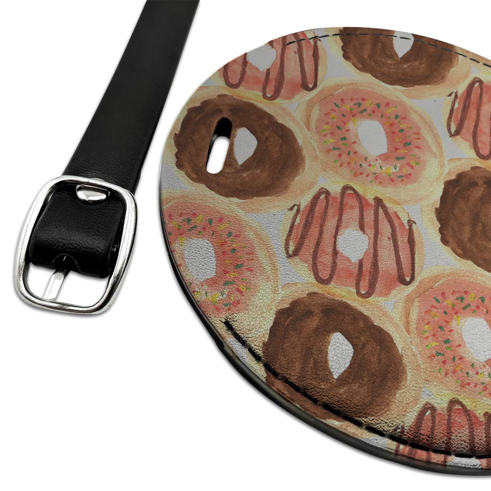 Yummy Donuts Pattern Round Leather Luggage Tag - Durable Suitcase ID Card Holder for Travel Bags | Perfect for Carry-Ons, Backpacks & Suitcase Identification
