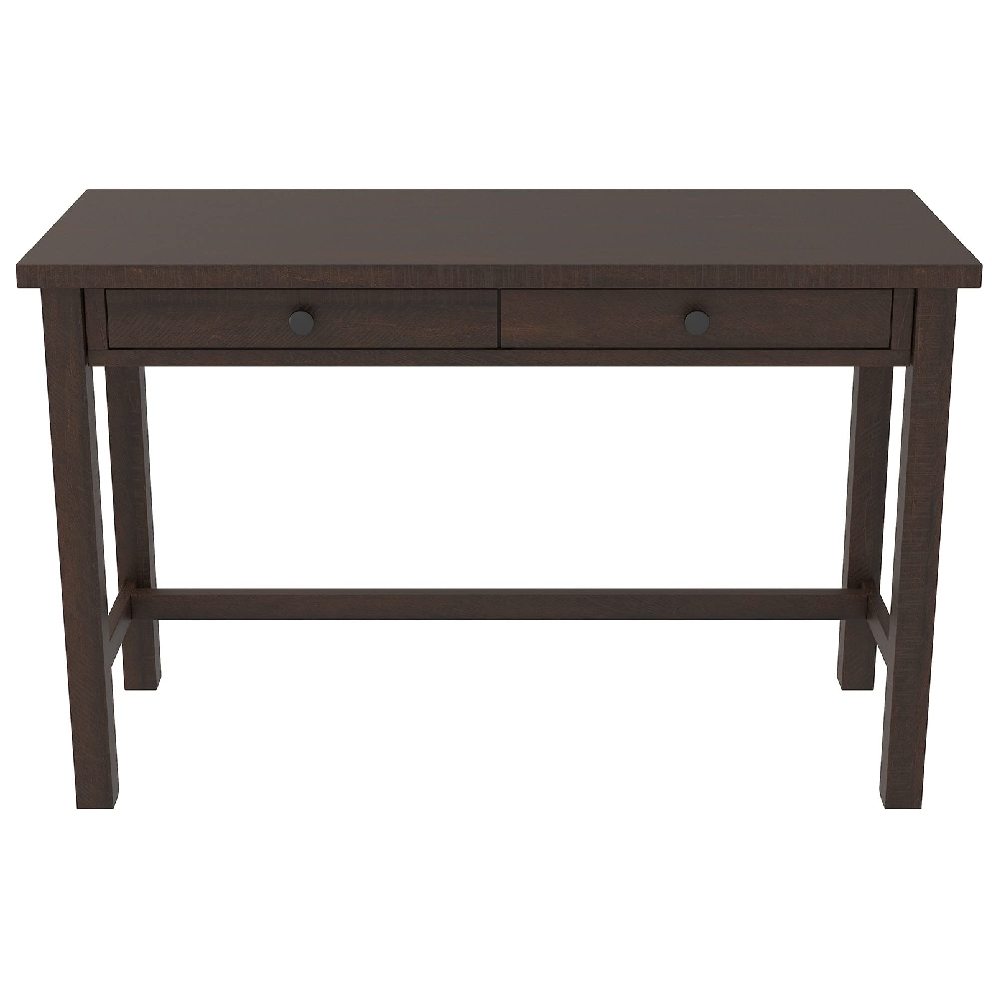 Benjara Solid Wood Writing Desk with Block Legs & 2 Storage Drawers - Brown & Black Home Office Desk for Study, Work, and Remote Learning