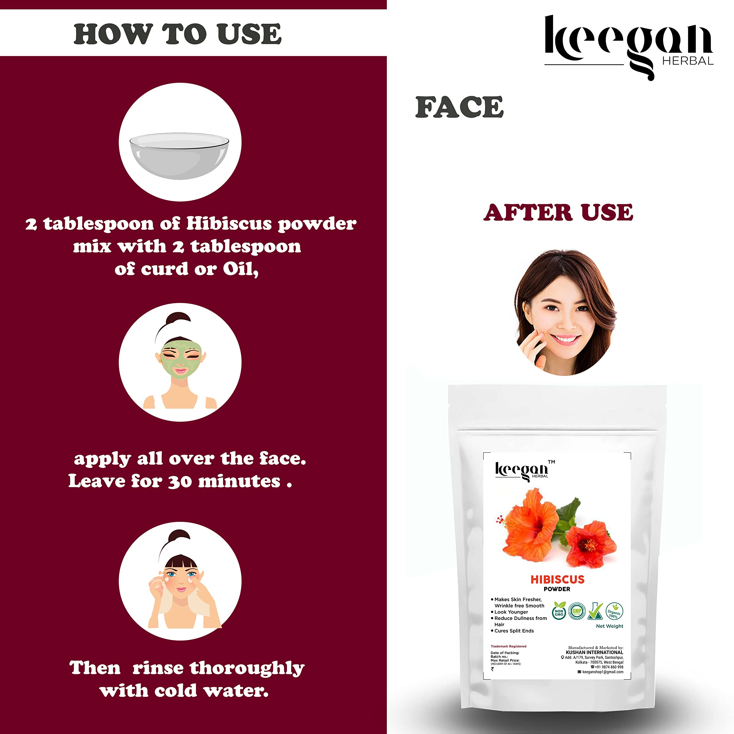 Keegan Natural Ubtan Powder with Lemon Peel, Hibiscus, Tulsi & Multani Mitti - 40g Each for Glowing Skin & Face Care | DIY Beauty, Ayurvedic Skincare Routine