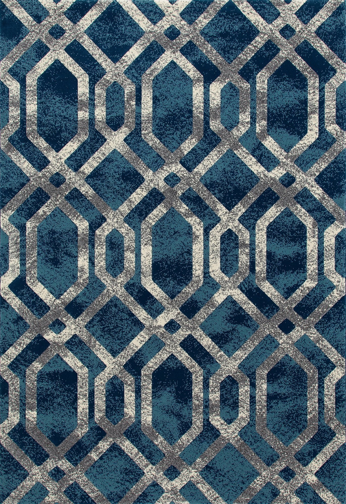 Bastille Collection Fretwork Border Woven Area Rug - 7' x 10' Blue & Gray Handmade Art Carpet for Living Room, Bedroom & Dining Room Decor