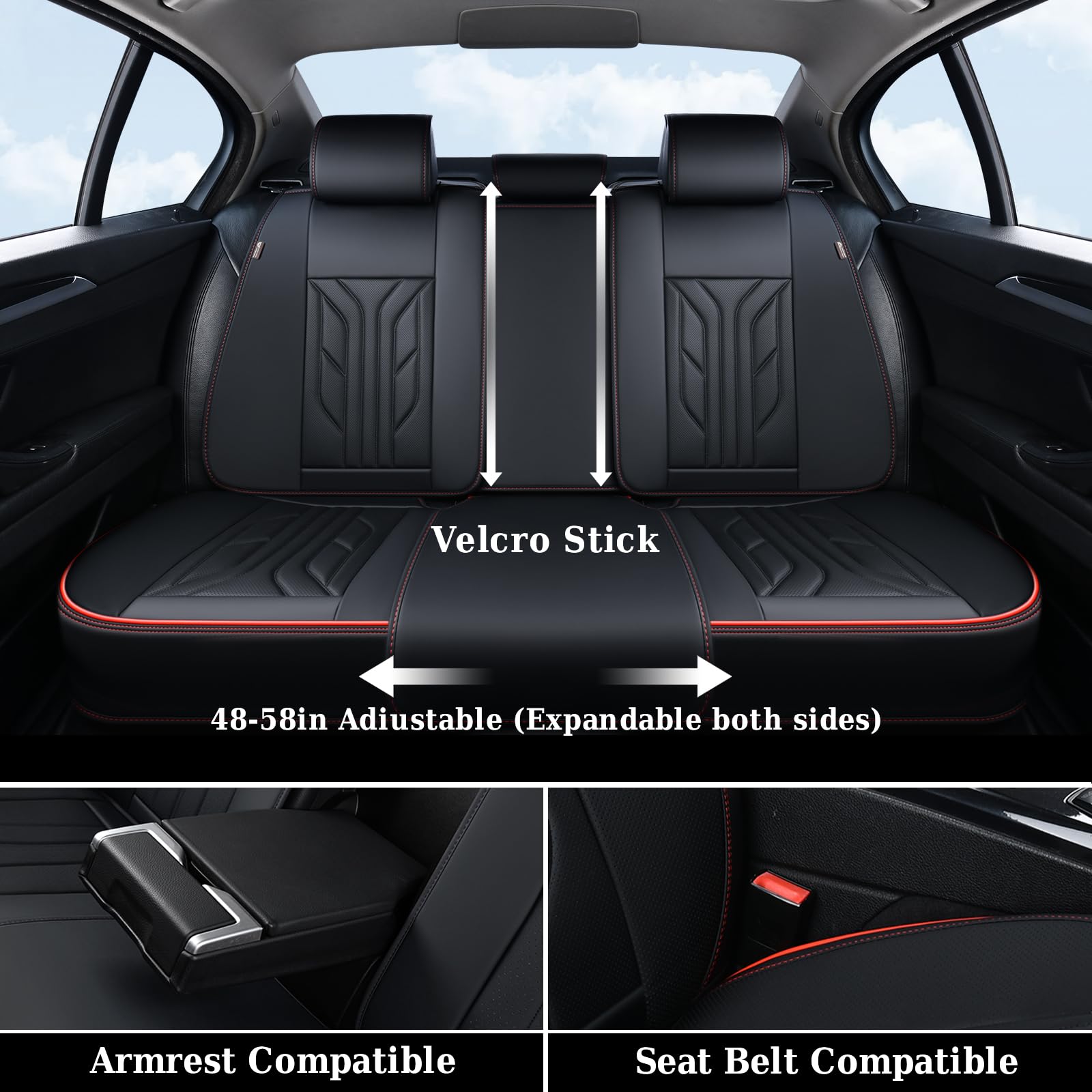 Leather Car Seat Covers 2PCS - Front Seat Protectors for Sedans & SUVs - Black & Red - Perfect for Daily Commute & Road Trips