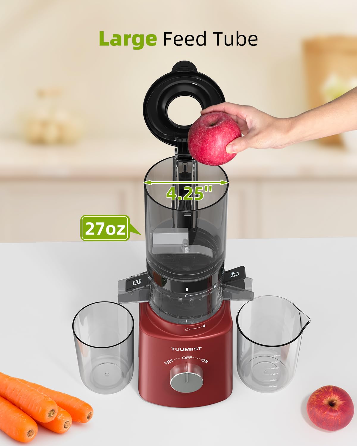Premium Cold Press Slow Masticating Juicer with 8 BPA-Free Juice Bottles - Large 4.25