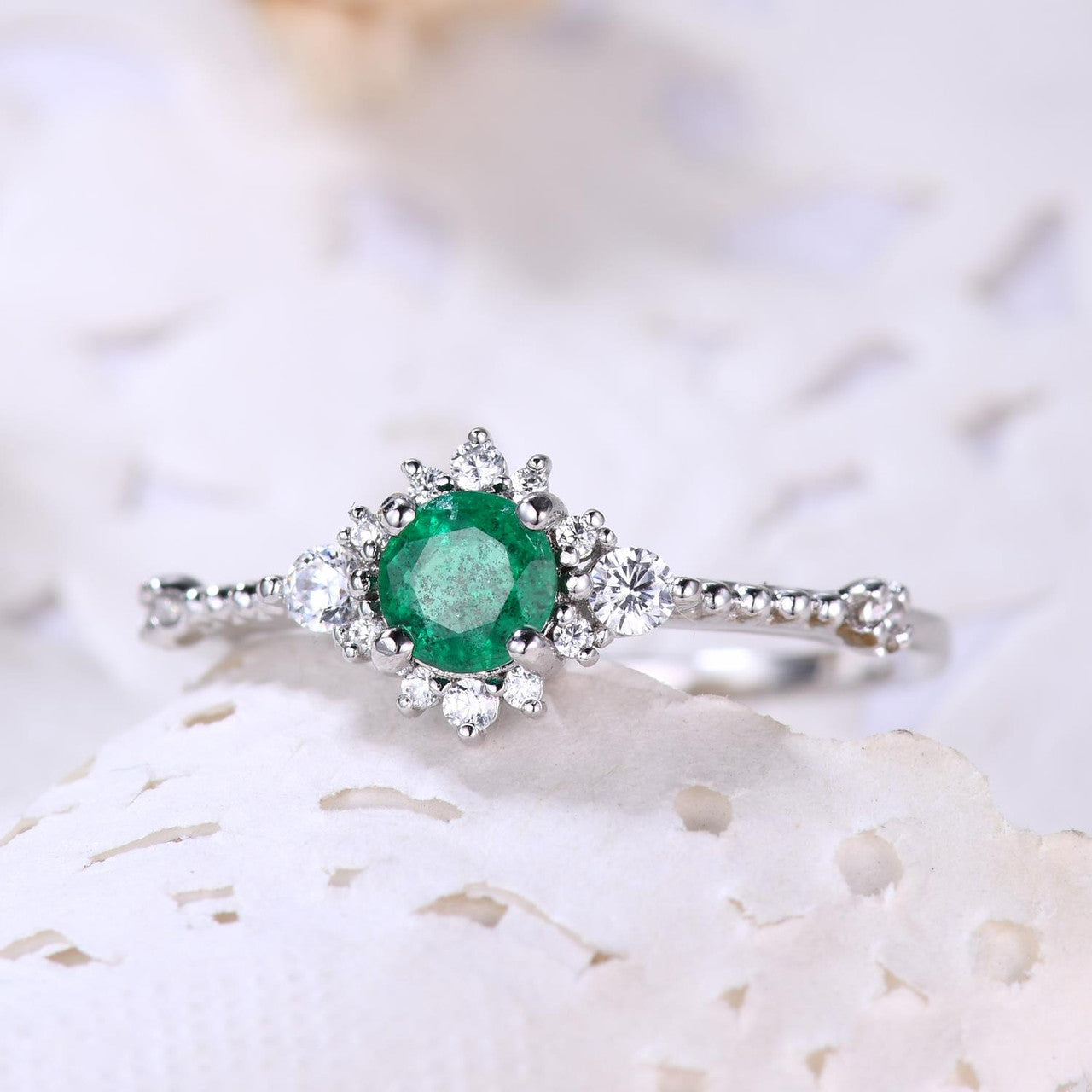 Minimalist Natural Emerald Engagement Ring - 5mm Round Zambian May Birthstone for Women | Perfect for Proposals, Anniversaries & Everyday Elegance