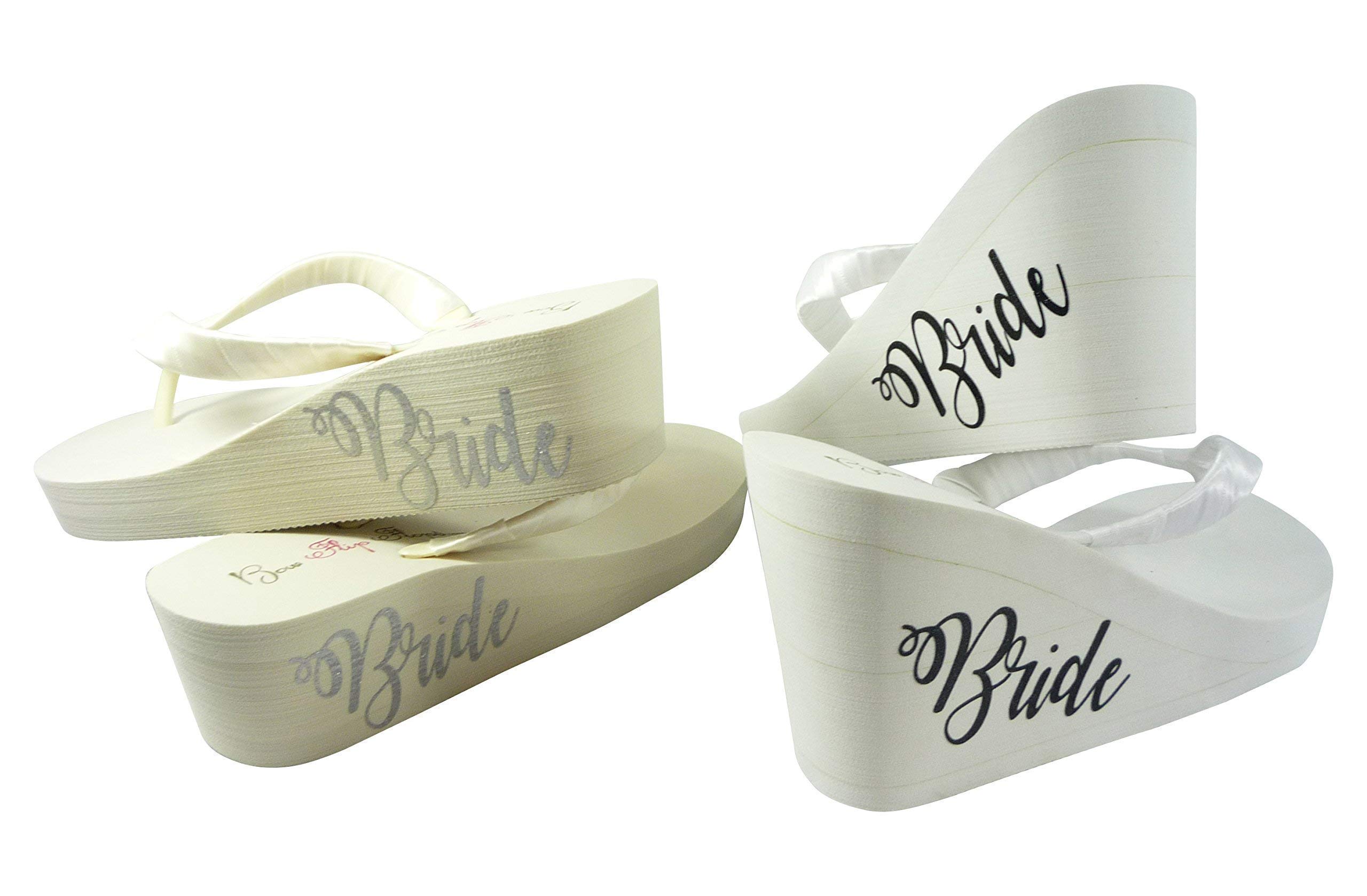Elegant Ivory Bride Script Flip Flops for Weddings - Perfect for Bridal Showers, Bachelorette Parties & Beach Weddings