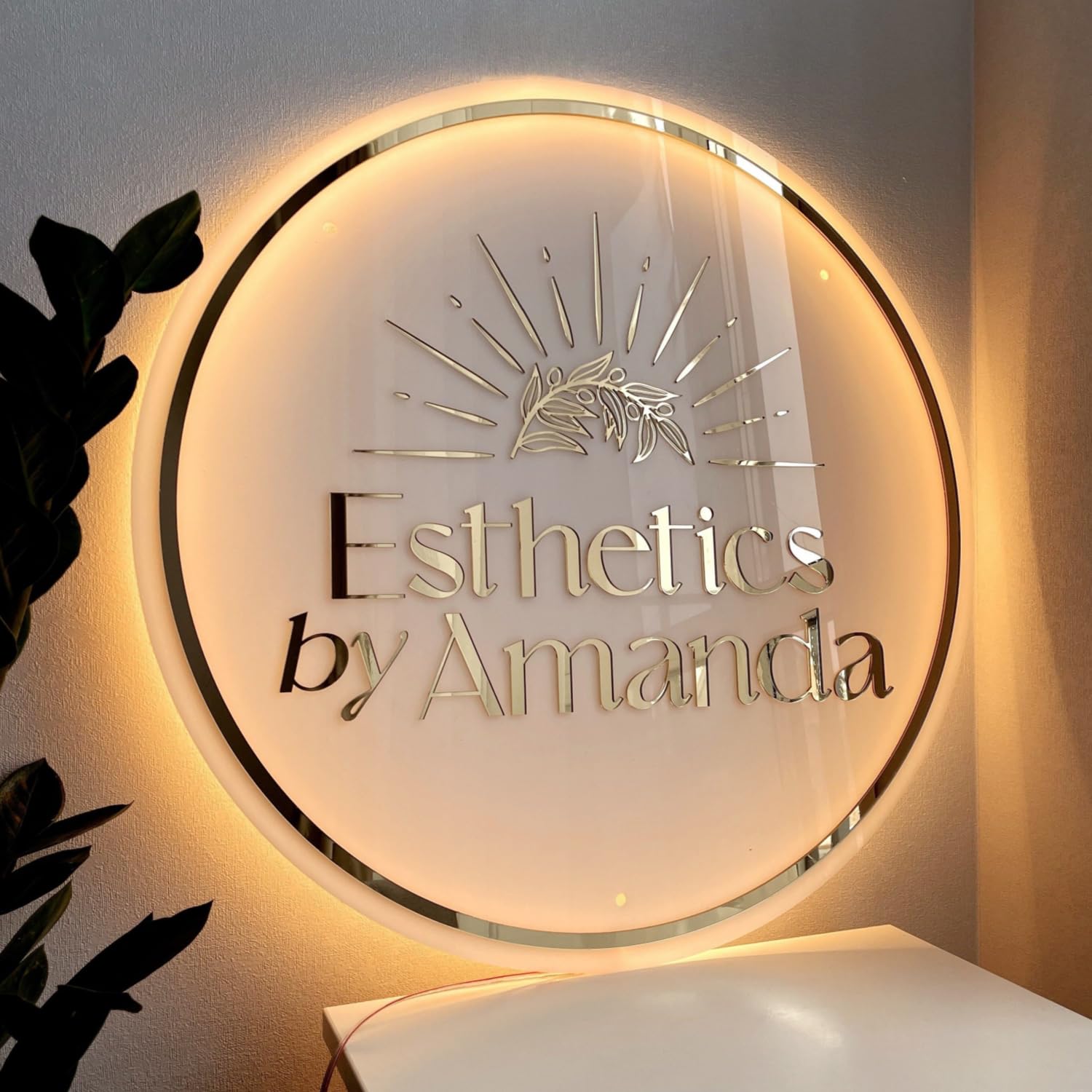 Custom Acrylic LED Backlit Sign - Personalized Round Illuminated Business Logo Sign for Storefront, Office Decor, Nail Salon & Restaurant (15