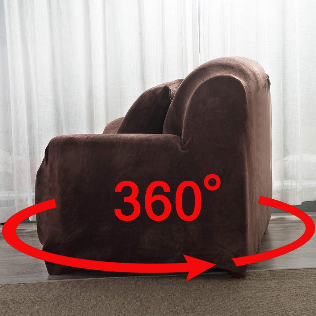 Anti-Wrinkle Velvet Sectional Sofa Slipcover - Thick Plush Suede L-Shaped Couch Cover with Stretch Fabric | Fully Covered Furniture Protector for XXXL Sectional Sofa (Coffee Color) | Perfect for Living Room, Family Room & Home Theater Seating Protection