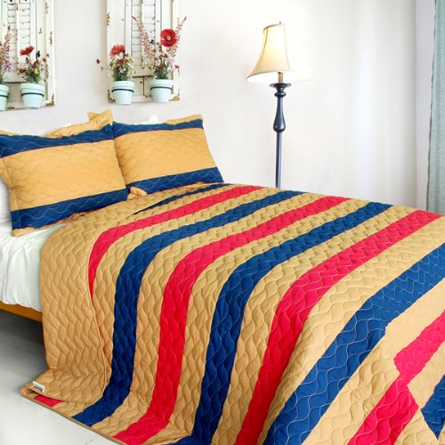 3-Piece Vermicelli-Quilted Patchwork Quilt Set - Full & Queen Size - Red - Cozy Bedding for Winter Nights & Guest Room Decor