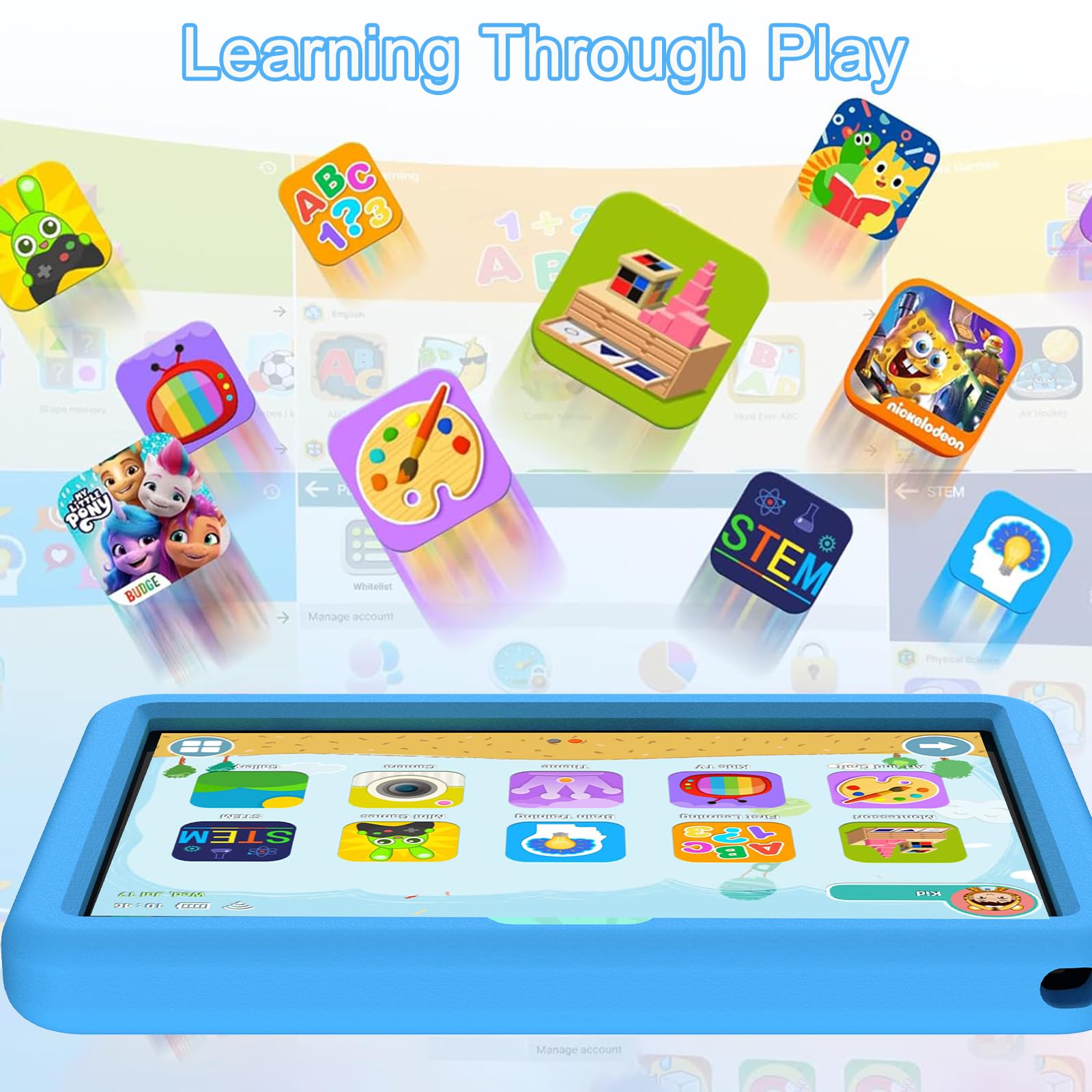 HEMUYT Kids Tablet - 13 Inch Android Tablet with 8GB RAM & 128GB Storage, 6000mAh Battery, WiFi, Bluetooth, Dual Camera, Parental Control - Perfect for Toddlers Learning & Entertainment (Blue)