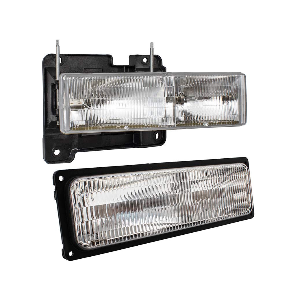 Brock Replacement 4-Piece Composite Headlight Assembly with Front Signal Marker Lights for 1994-2002 Chevy/GMC C/K 1500 2500 3500 Pickup Truck - Durable Aftermarket Headlights for Night Driving & Off-Road Use