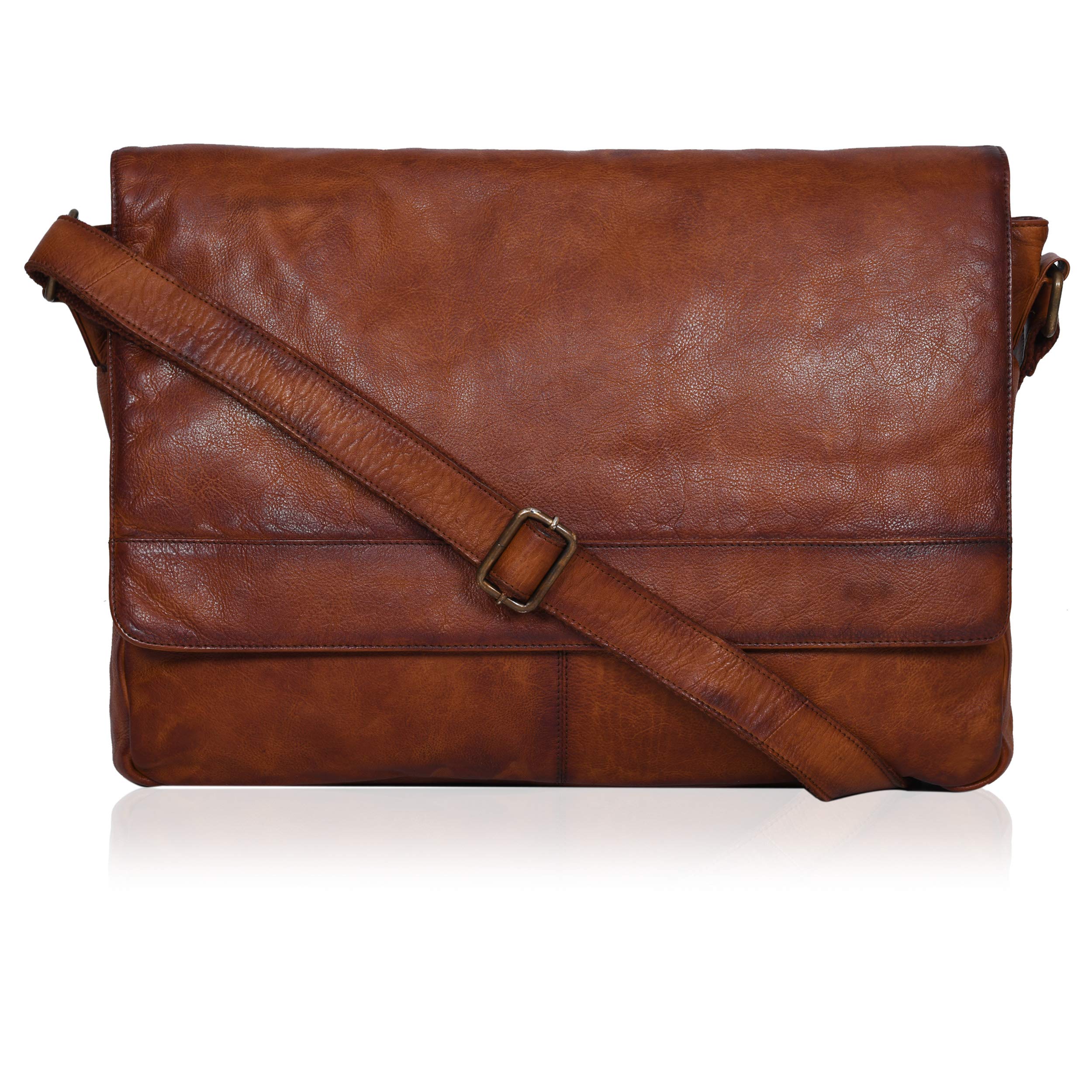 Ozora Genuine Leather Unisex Crossbody Messenger Bag - Adjustable Shoulder Strap for 17 Inch Laptop - Durable Work Bag for Travel, Office & Daily Commute - Perfect Business Briefcase for Professionals & Students