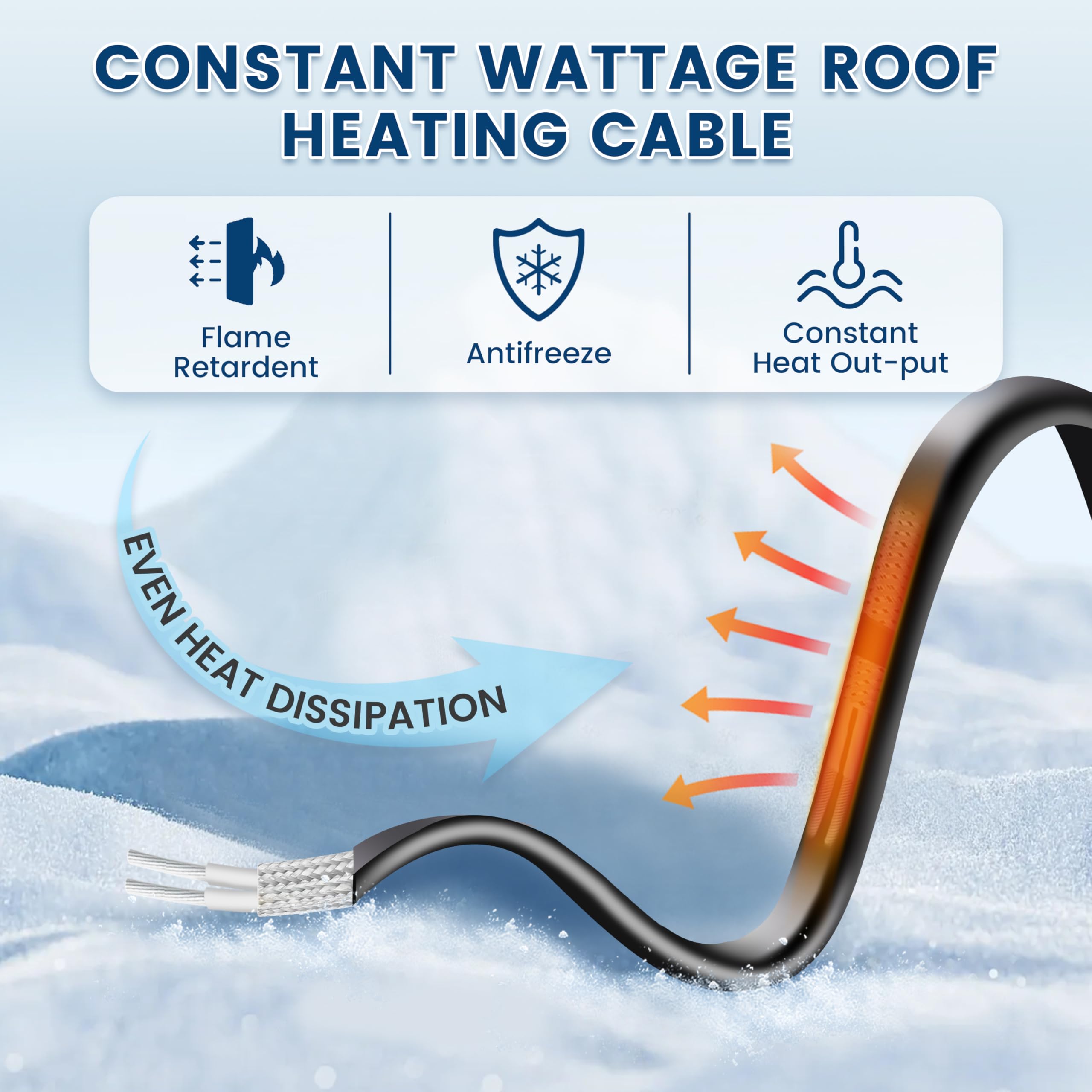 YeloDeer 65ft Electric Heat Tape for Roof & Gutter - 7W/ft 120V Heated Cable with 6ft Cold Weather Power Plug | Prevent Ice Dams & Winter Roof Damage | Ideal for Snowy Climates & Home Winterization