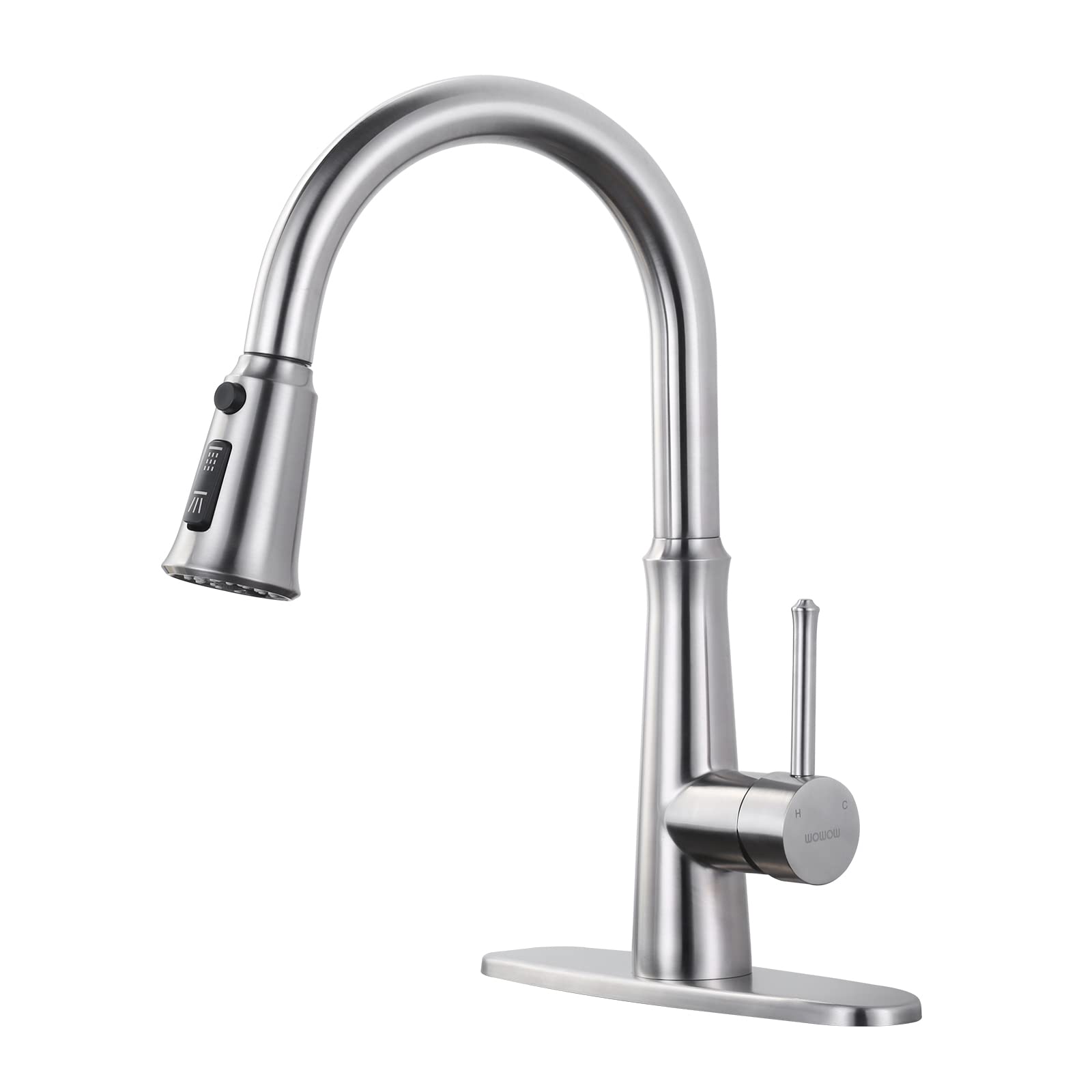 Premium Stainless Steel Pull Down Kitchen Faucet with Sprayer - Brushed Nickel Modern Design for 1 or 3 Hole Sink Installation - Includes RV Adapter - Perfect for Home Kitchen, RV, and Commercial Use