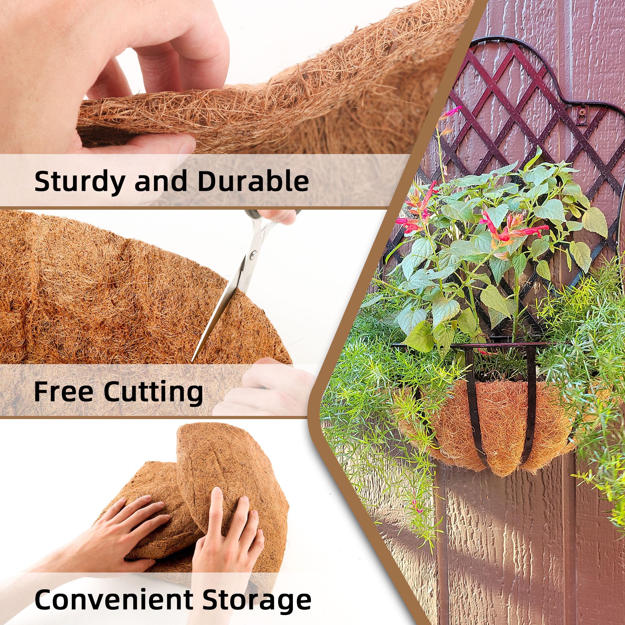 Premium 24 Inch Coco Liners for Planters - 4 Pack Natural Coconut Fiber Plant Basket Liners for Window Boxes, Wall Planters & Outdoor Gardens | Perfect for Balcony, Patio & Vertical Gardening