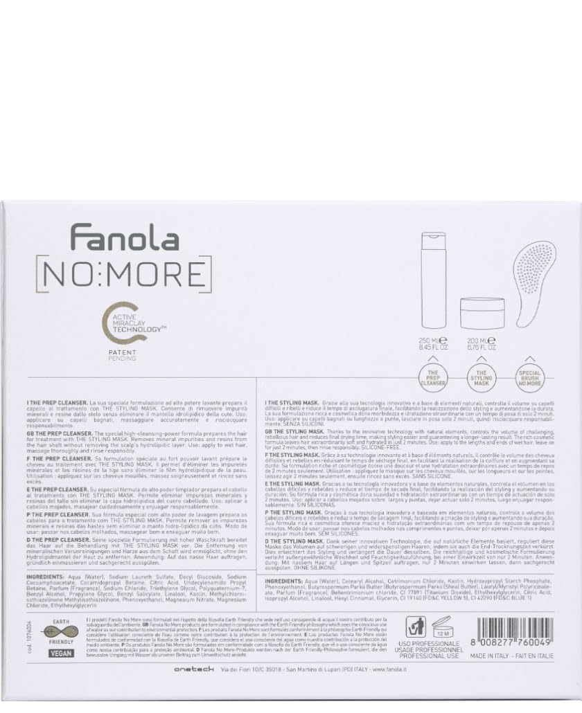 Fanola Hair Care Kit - The Prep Cleanser 250ml, Styling Mask 200ml & Detangler - Nourishing, Moisturizing & Silicone-Free Vegan Hair Treatment for Smooth, Tangle-Free & Long-Lasting Styling - Perfect for Salon-Quality Results at Home or Professional Use