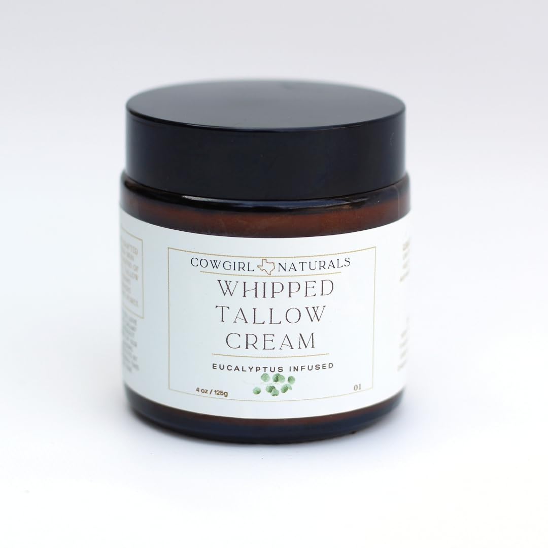 **100% Grass-Fed Whipped Tallow Moisturizer – All-Natural Face & Body Cream for Rosacea, Eczema & Baby Care – Eucalyptus Infused (2 oz) – Hydrates Dry Skin, Soothes Irritation – Perfect for Sensitive Skin & Daily Skincare Routine**
