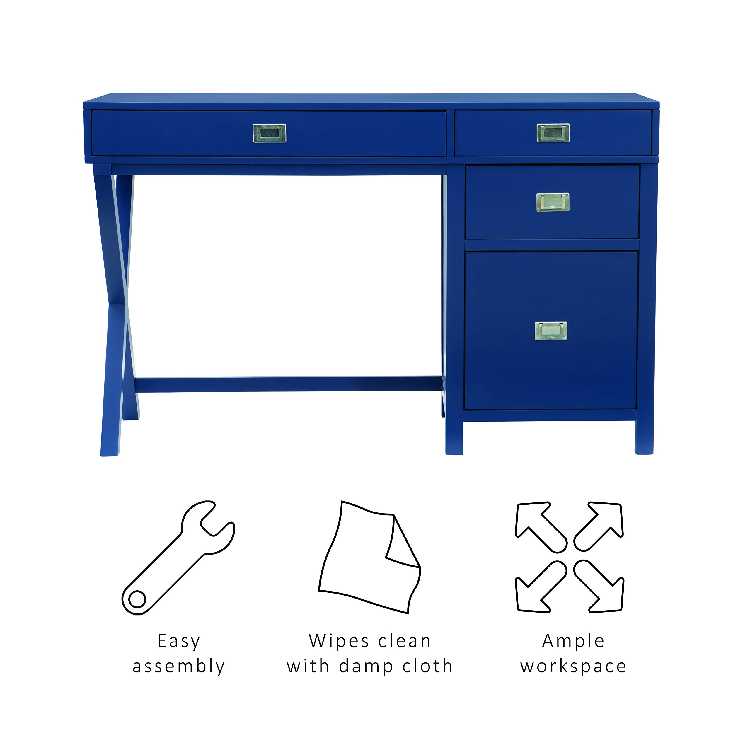 Linon Sadie Navy Blue Modern Classic Side Storage Desk - Stylish Home Office Furniture with Drawers for Organization | Perfect for Small Spaces, Dorm Rooms & Workspaces