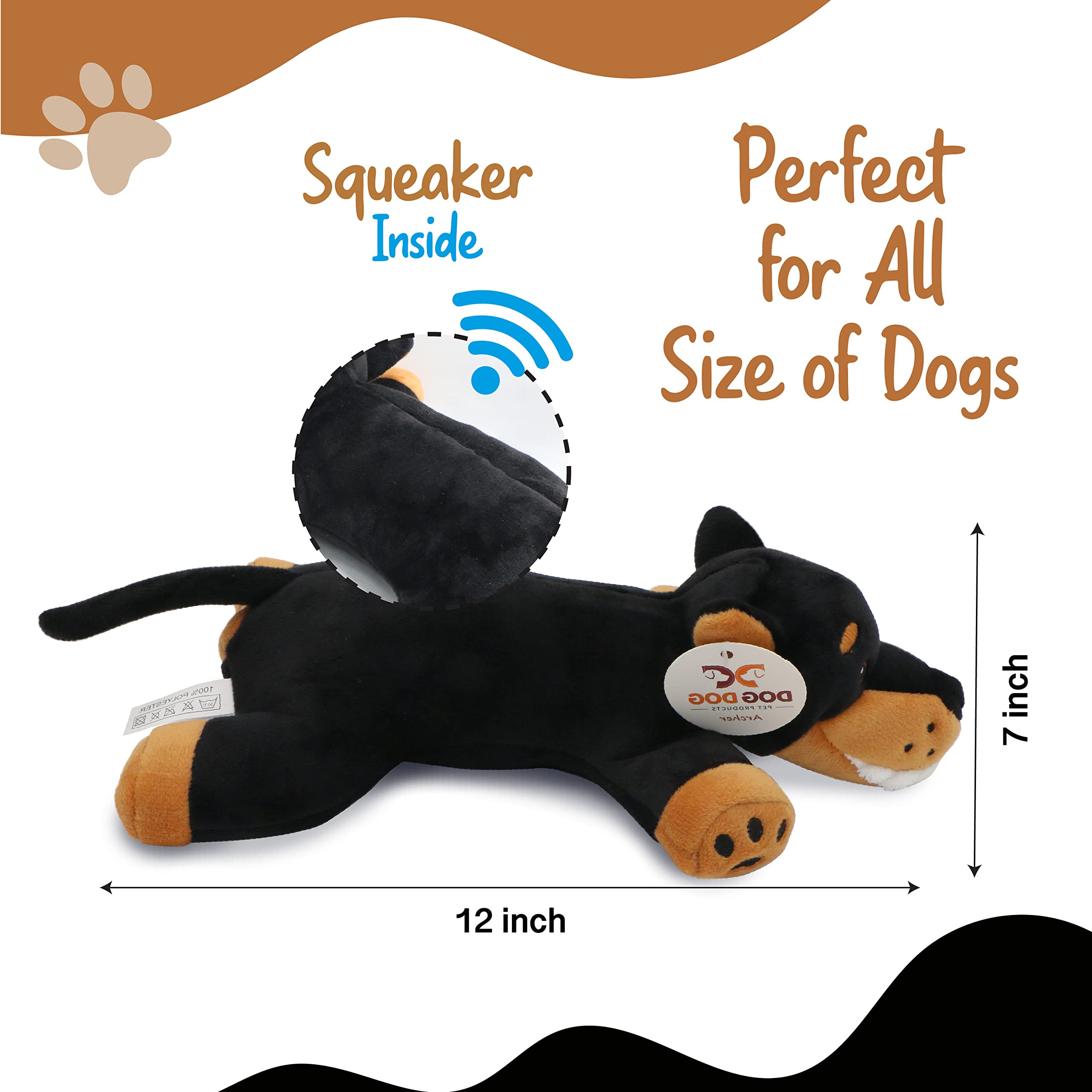 Doberman Stuffed Animal Dog Toy - Black and Tan Plush with Pointed Ears | Cute Interactive Puppy Chew Toy for Training, Cuddling & Playtime