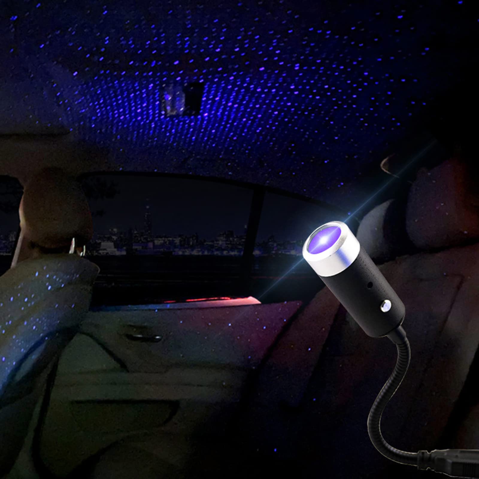 USB Star Night Light - Portable Adjustable Romantic Star Projector for Car Roof & Bedroom Decor | Plug & Play Blue Violet LED Lights | Perfect for Parties, Relaxation & Mood Lighting