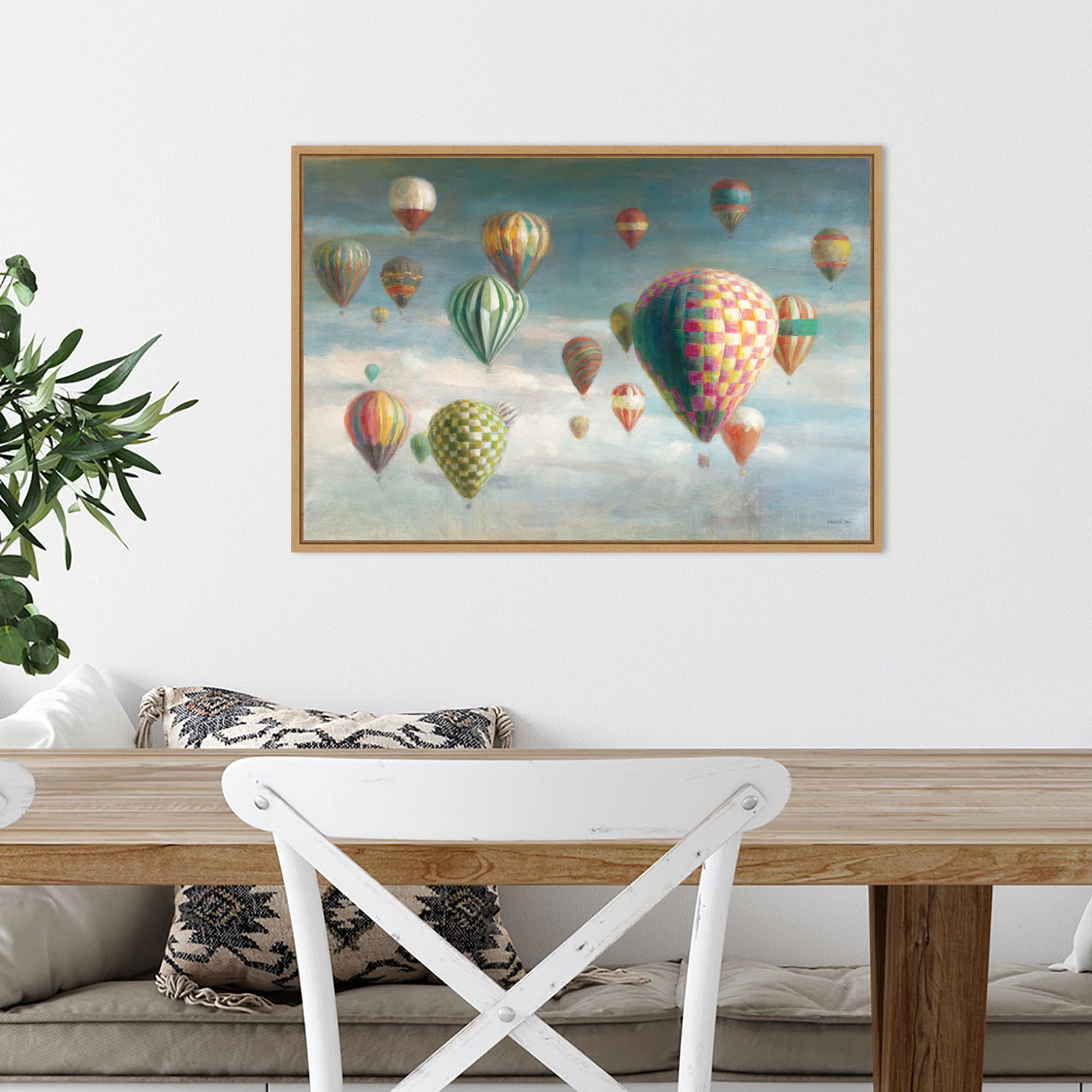 Amanti Art Framed Canvas Wall Art - 16x23 Hot Air Balloons with Pink Crop by Danhui Nai | Transportation Artwork, Modern Home Decor | Perfect for Living Room & Bedroom | Ready-to-Hang Wall Painting for Office & Nursery Decor